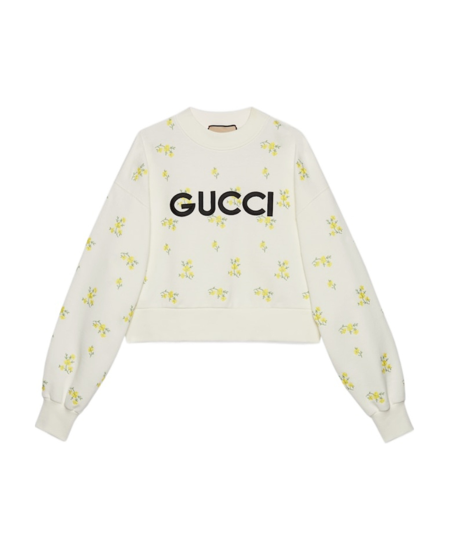 Gucci Floral-embroidered Cotton Sweatshirt In White