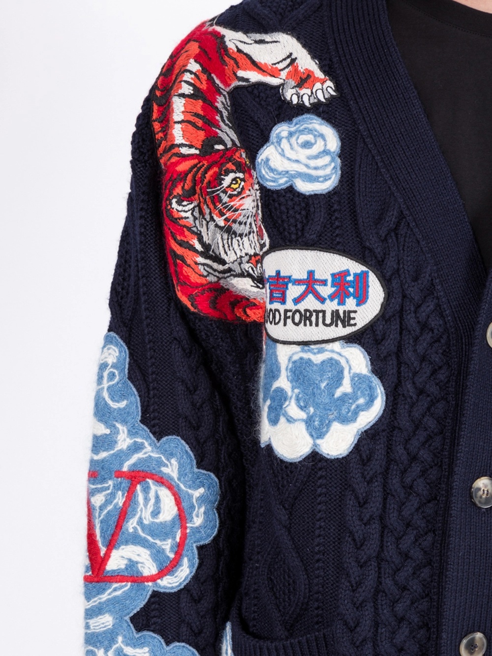 Valentino Tiger Embroidered Cardigan In Black