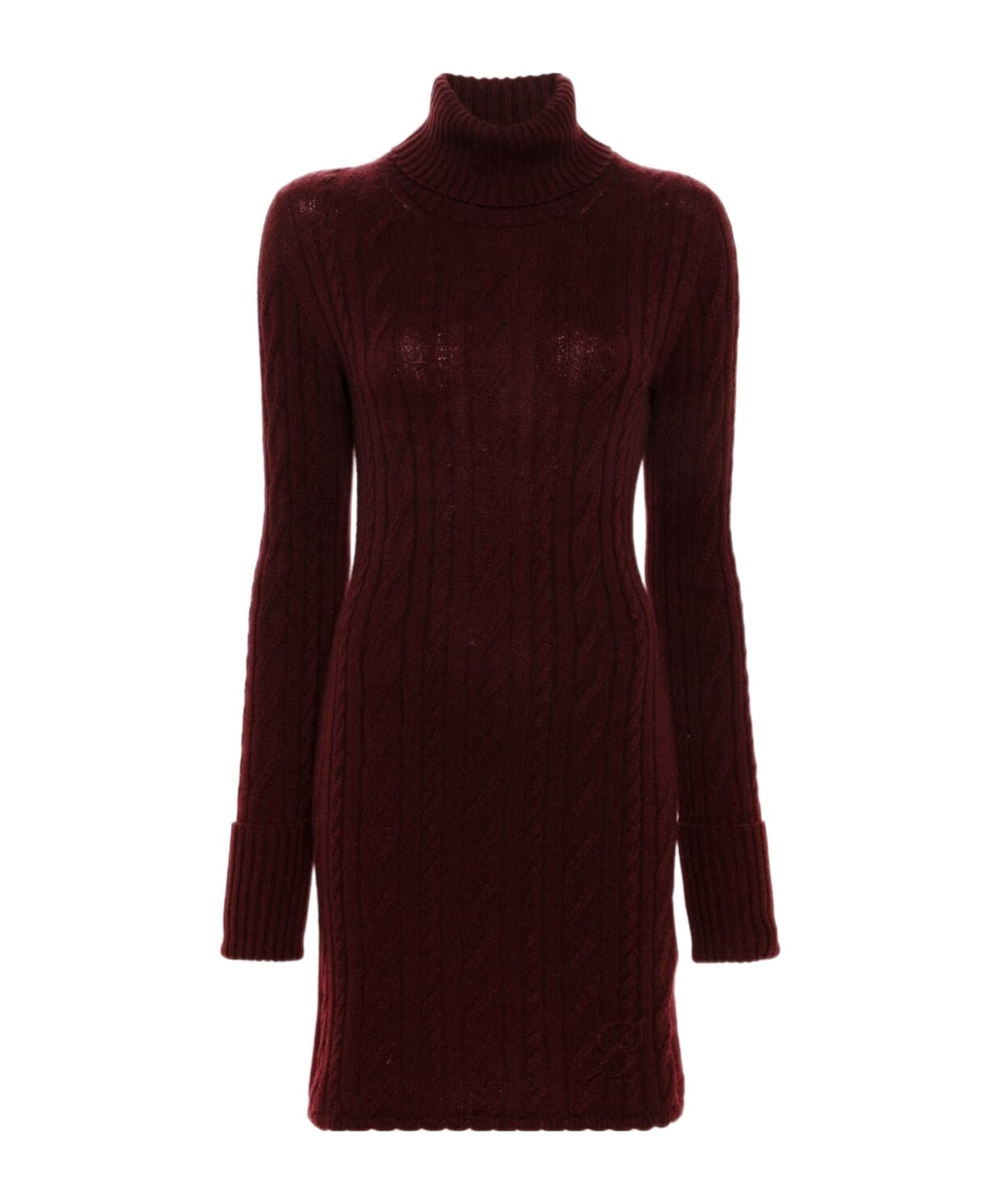 Blumarine Roll-neck Cable-knit Minidress In Brown