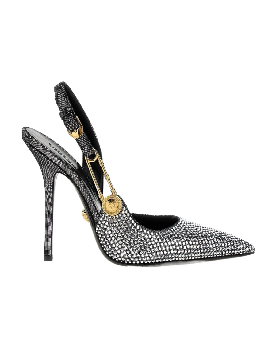 Versace Woman Pumps Silver Size 11 Soft Leather In Black