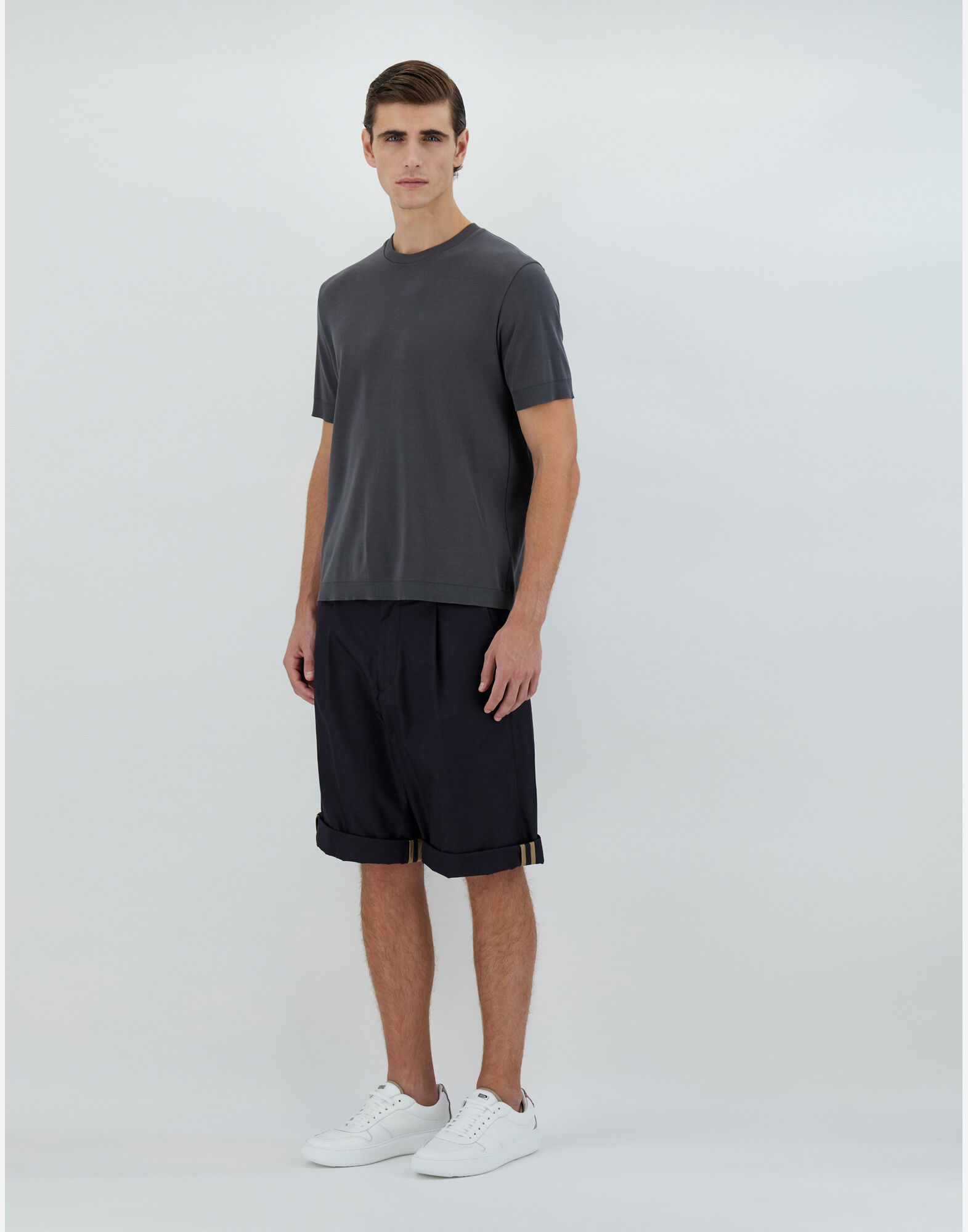 Herno Navy Blue Solid T-shirt In Black