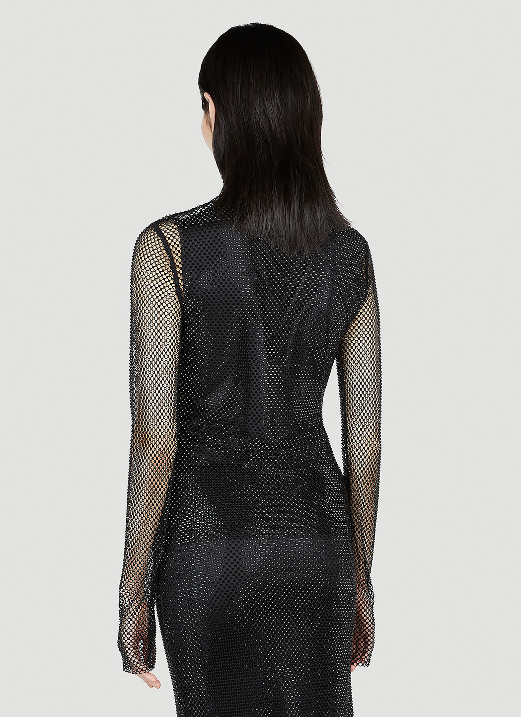 Sportmax Sheer Fishnet Long-sleeve Fitted Top With High Neck In Black