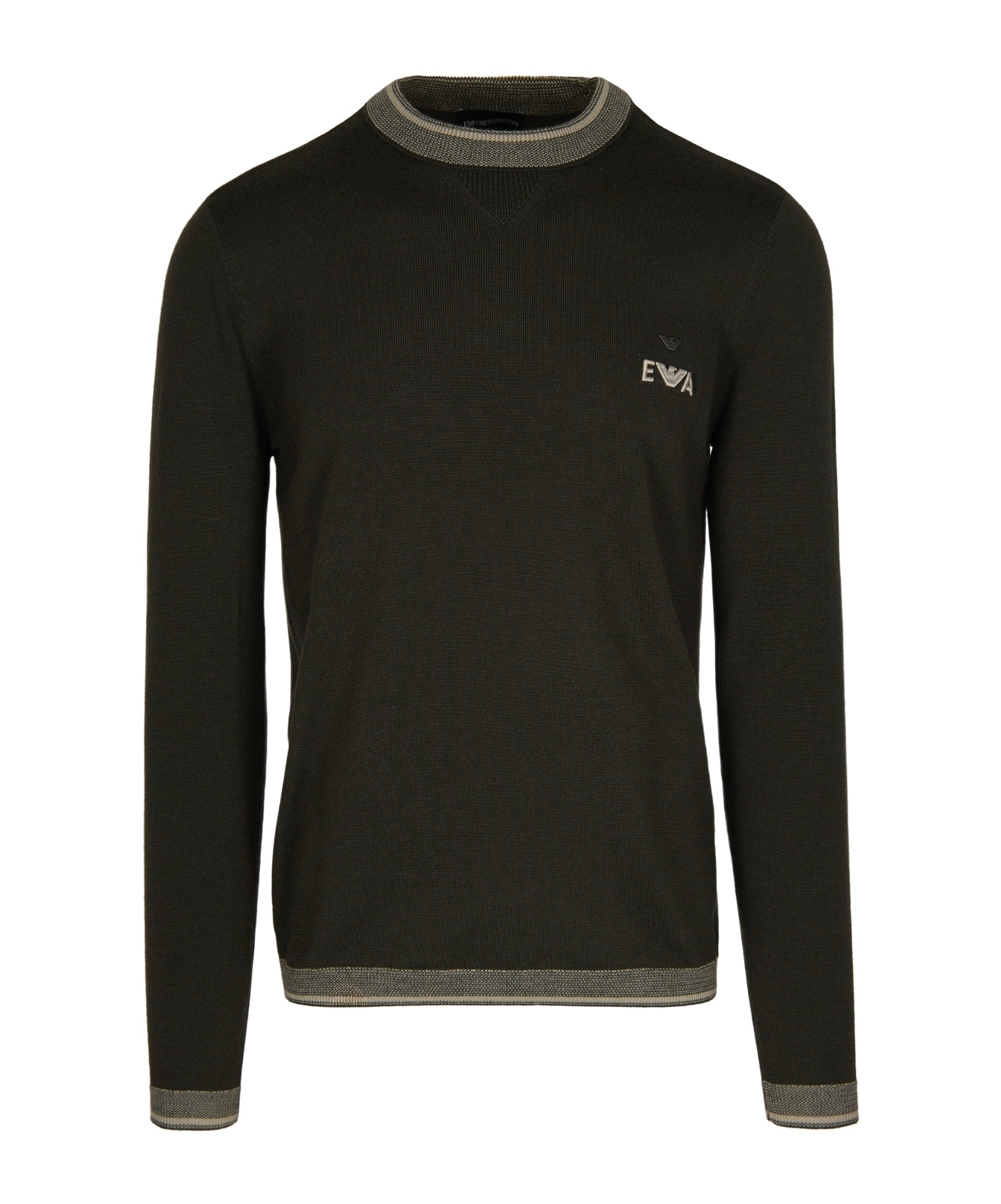 Emporio Armani Crew Neck Virgin Wool Sweater With Contrasting Details In Black
