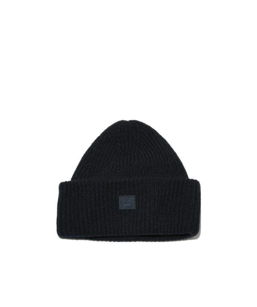 ACNE STUDIOS LOGO MOTIF RIB-KNIT BEANIE