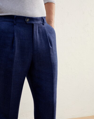 Brunello Cucinelli Silk-wool-cashmere Tapered Trousers In Blue