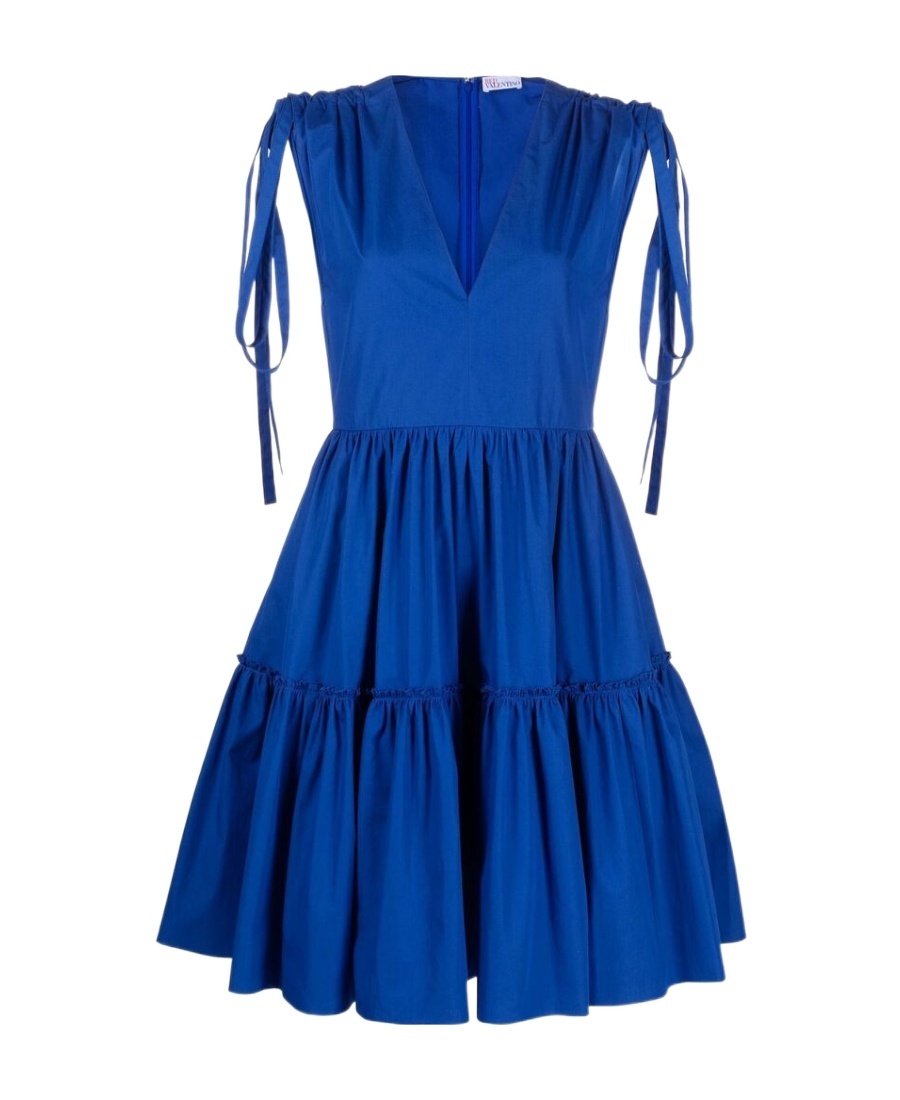 Red Valentino Ruched-detail Flared Dress In Blue