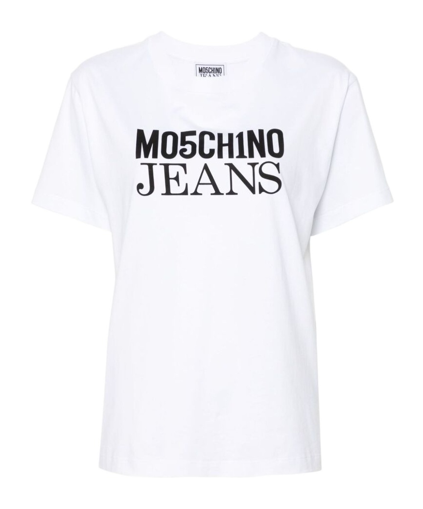 Moschino Ribbed Crew-neck Cotton T-shirt With Short Sleeves In White