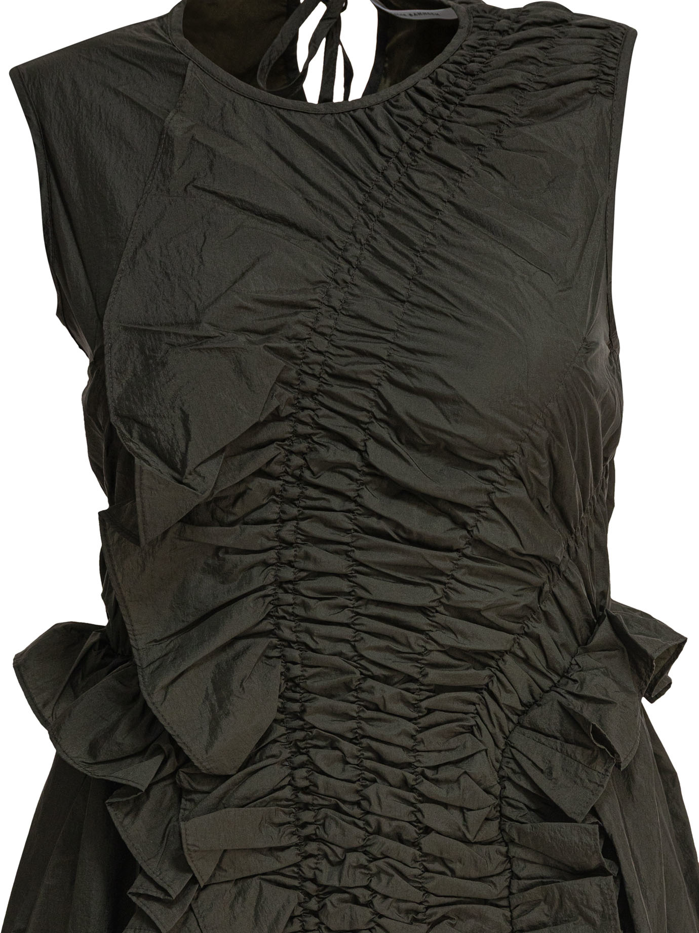 Cecilie Bahnsen Sleeveless Green Dress With Ruched Detailing In Brown