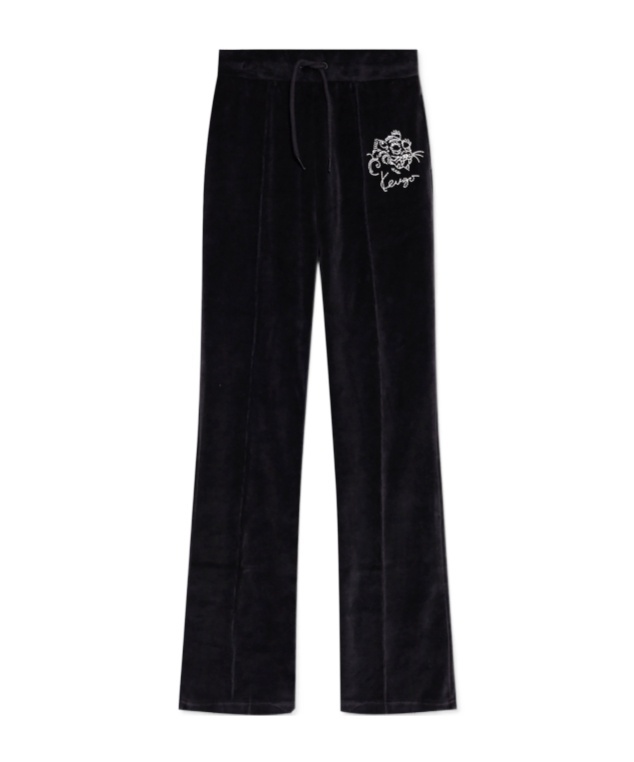 Shop Kenzo ' Star Tiger' Embroidered Velvet Track Pants In Black