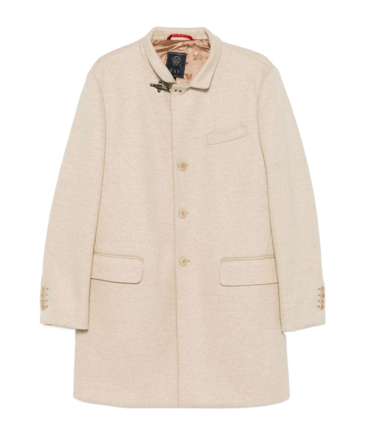 Fay Wool Blend Double-breasted Coat With High Neck In Nude