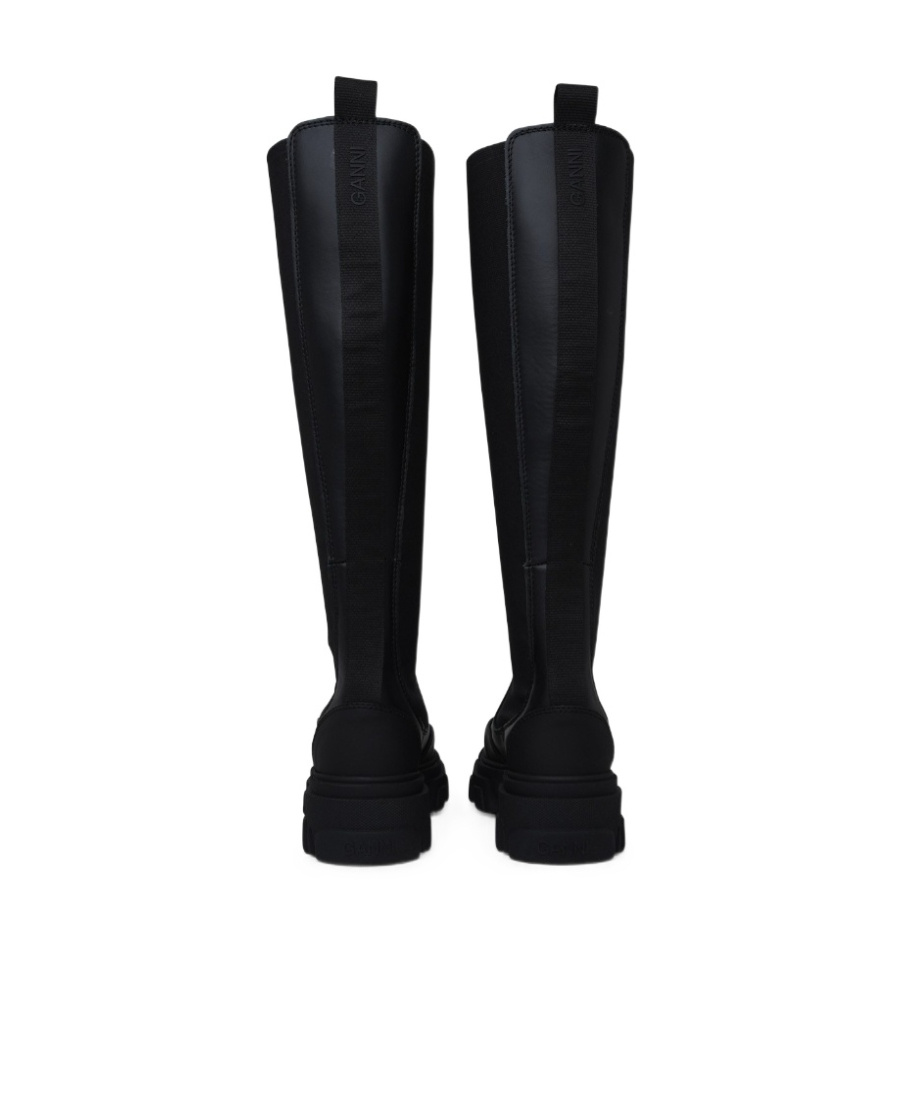Ganni Knee-high Leather Chelsea Boots In Black