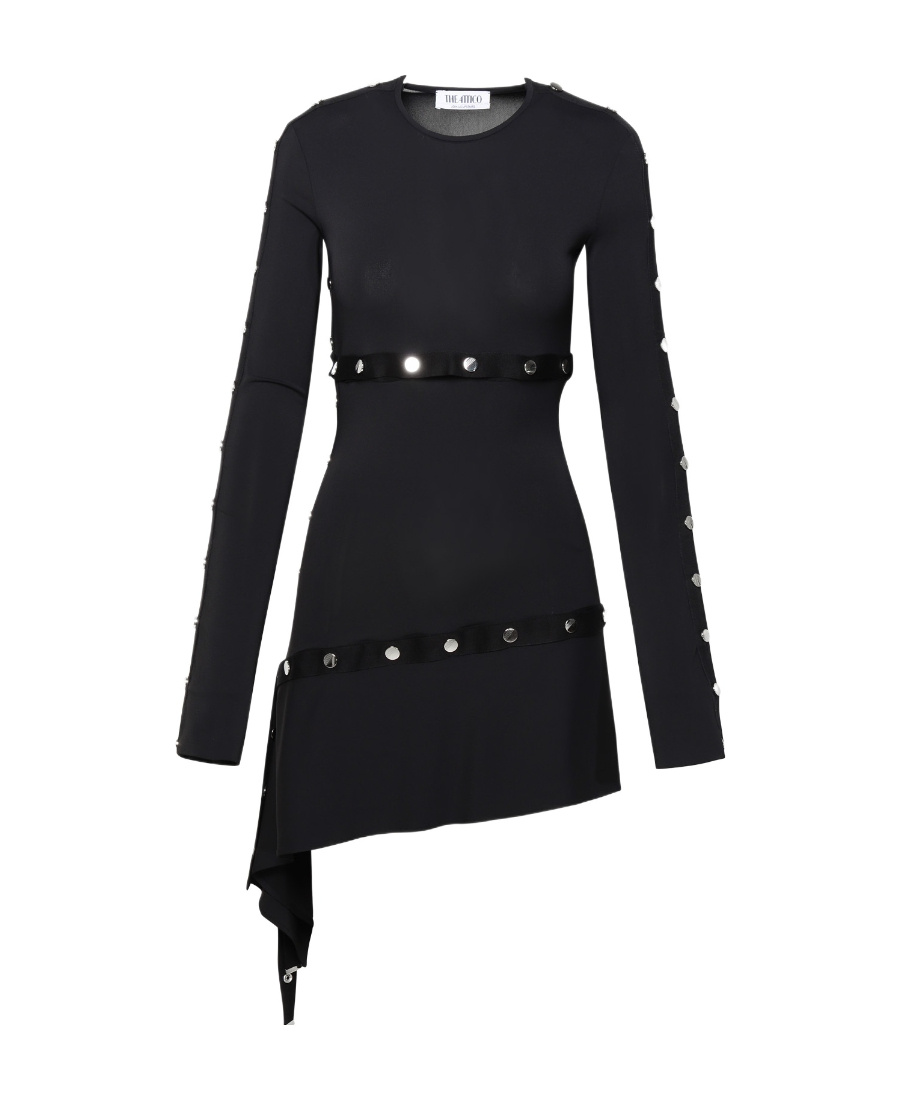 Attico Studded Asymmetric Convertible Dress In Black
