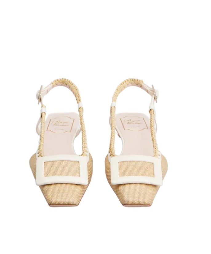 Shop Roger Vivier Belle Vivier Slingback Ballerinas In Canvas In Beige