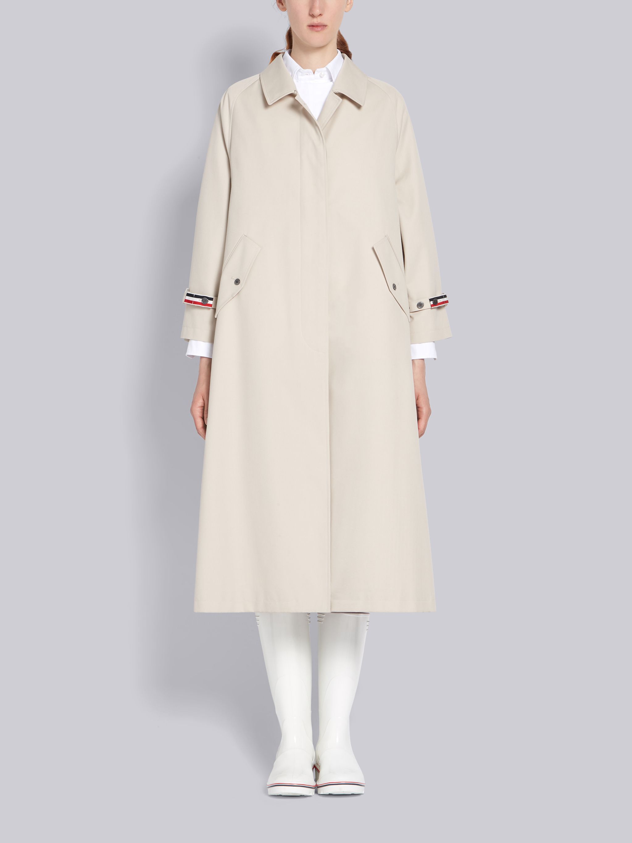 Thom Browne Raglan-sleeve Waterproof Trench Overcoat In White