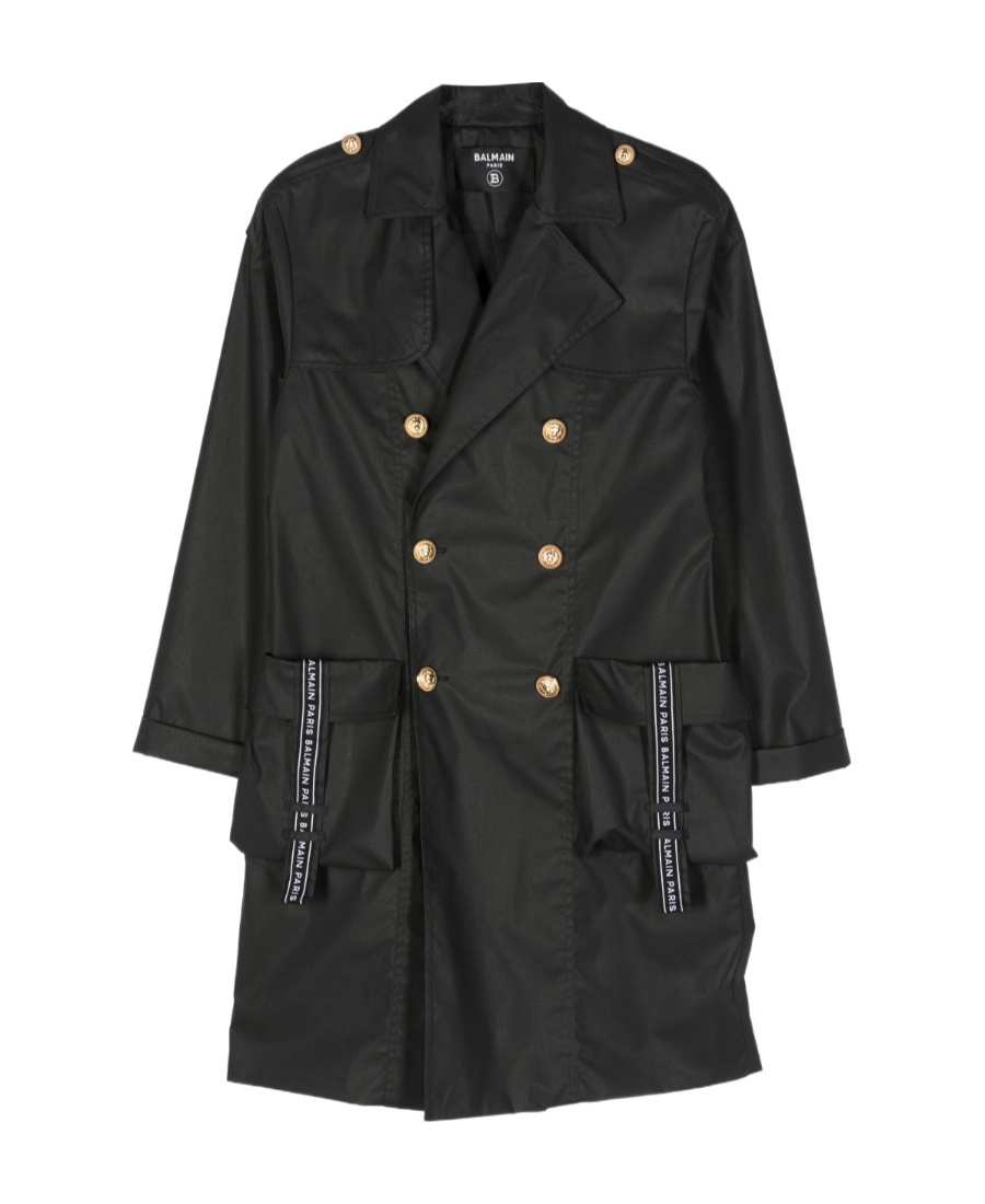 Balmain Lapel Double-breasted Windbreaker In Black
