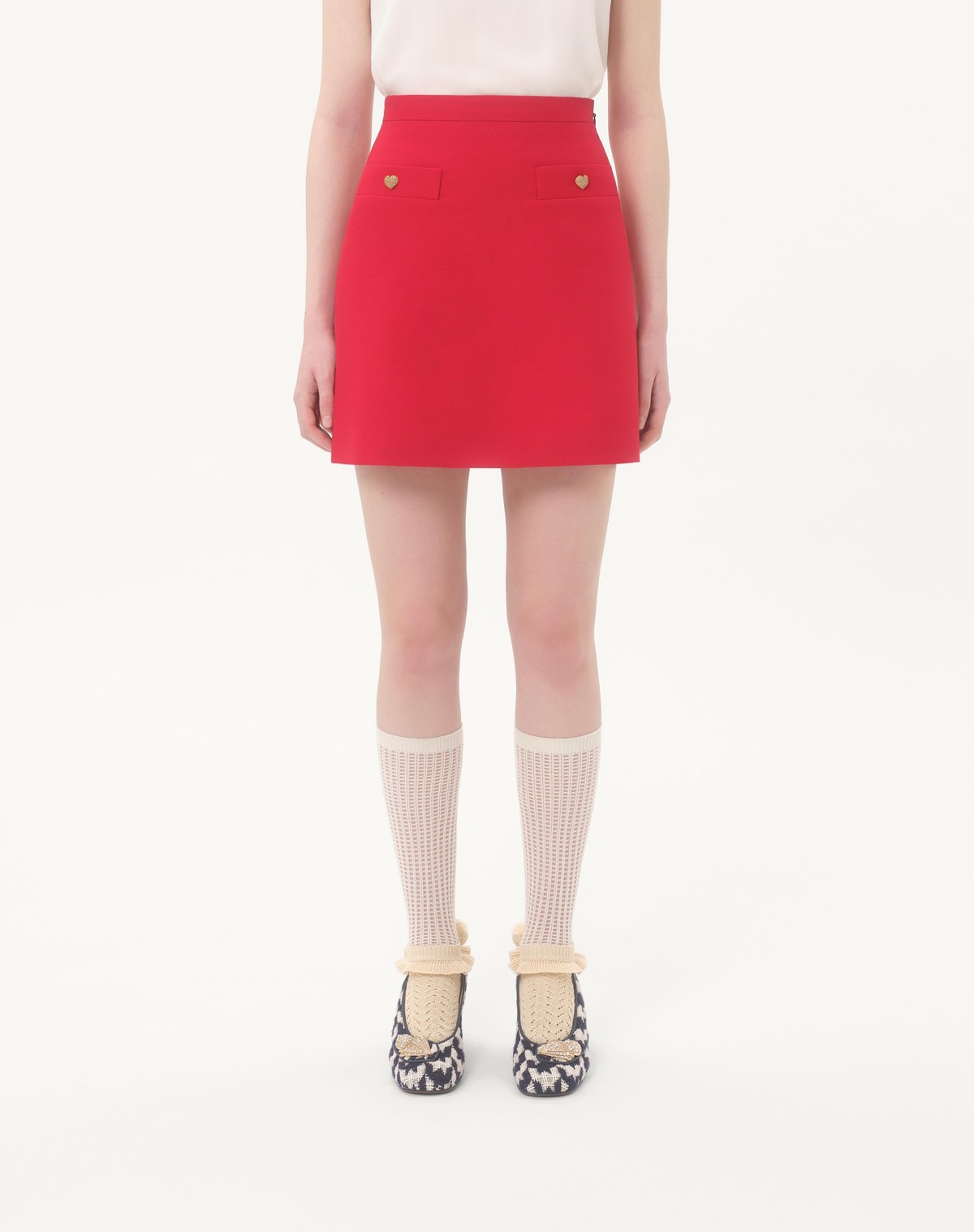 Valentino High Waist Skirt Heart-shaped Buttons In Red