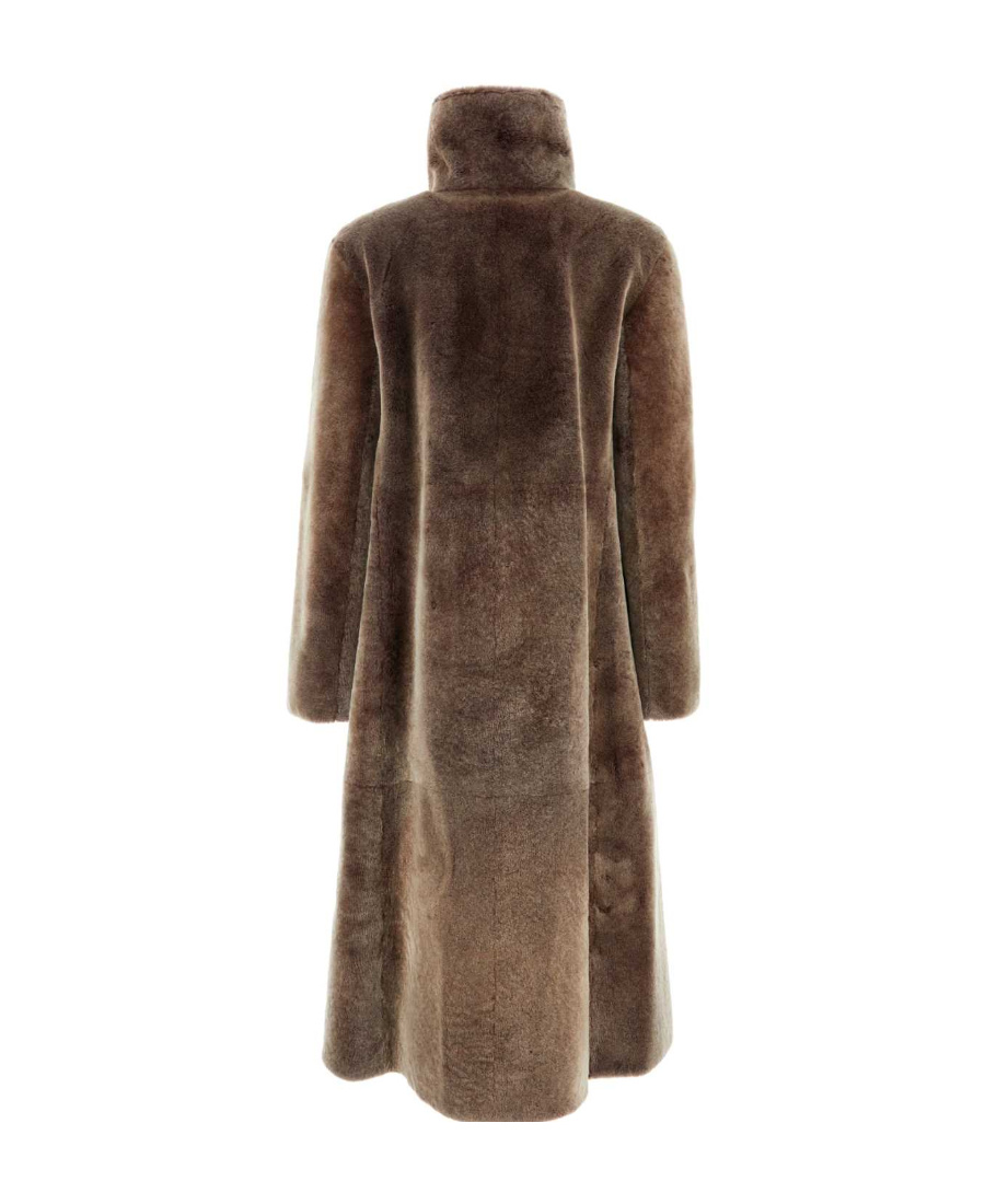 Giorgio Armani Flared Hemline Funnel Neck Long Length Coat In Brown