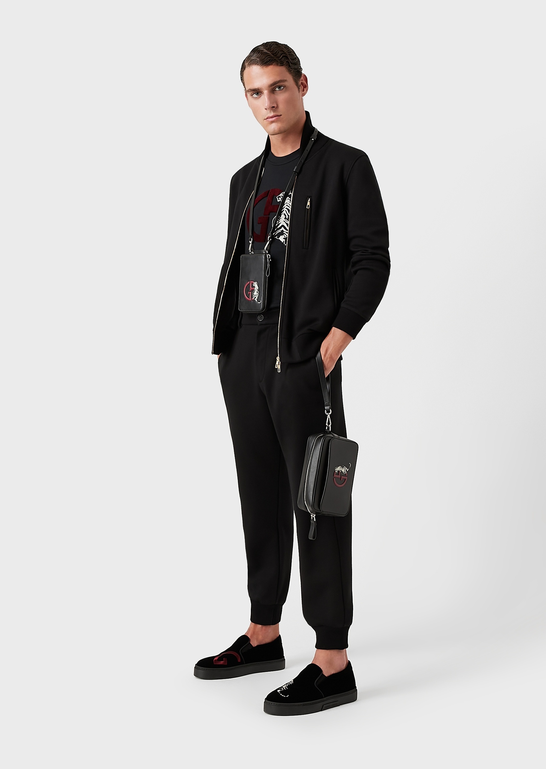 Giorgio Armani Embroidered Tiger Logo T-shirt In Black