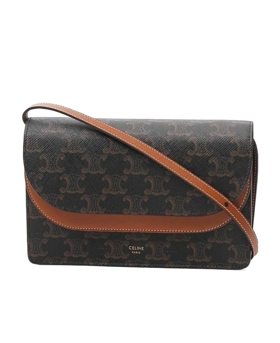 Celine Triomphe Canvas Logo-printed Shoulder Bag In Brown