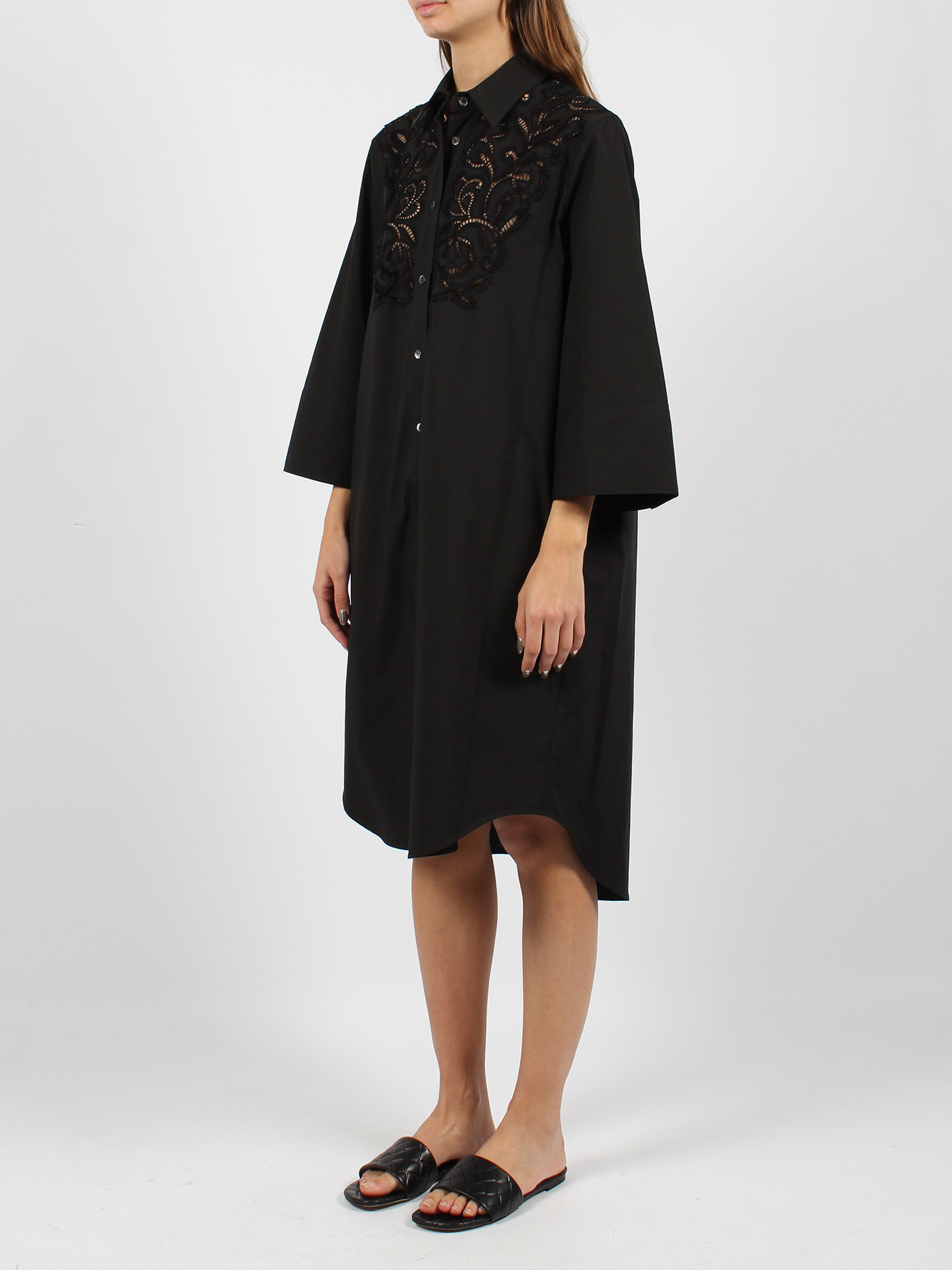 Shop P.a.r.o.s.h Madeira Embroidered Detail Shirt Dress In Black