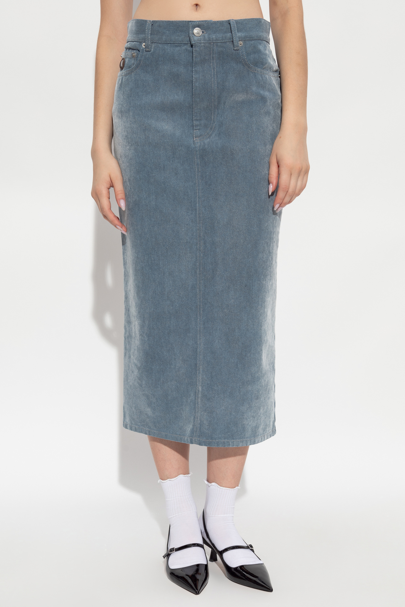 Moschino Button-fastening Denim Midi Straight Skirt In Blue