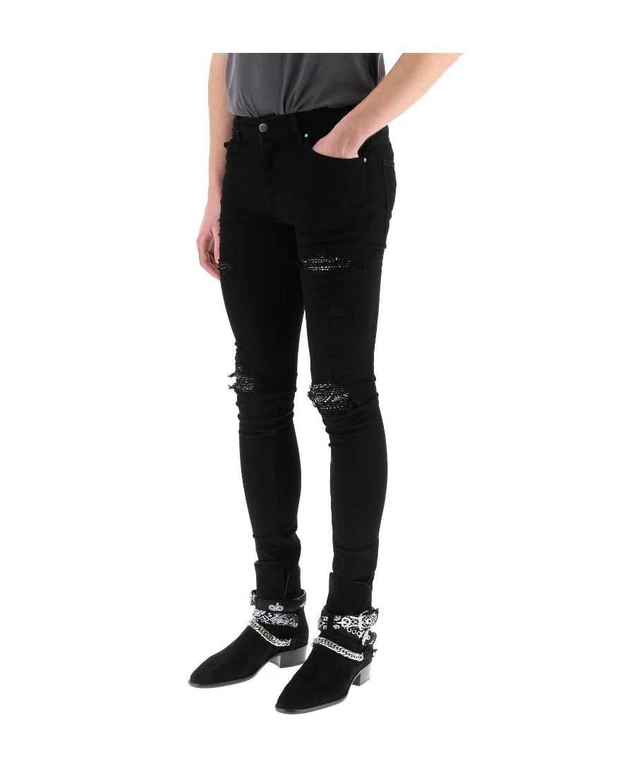 Amiri Stretch Denim Jeans With Leopard Print Accents In Black