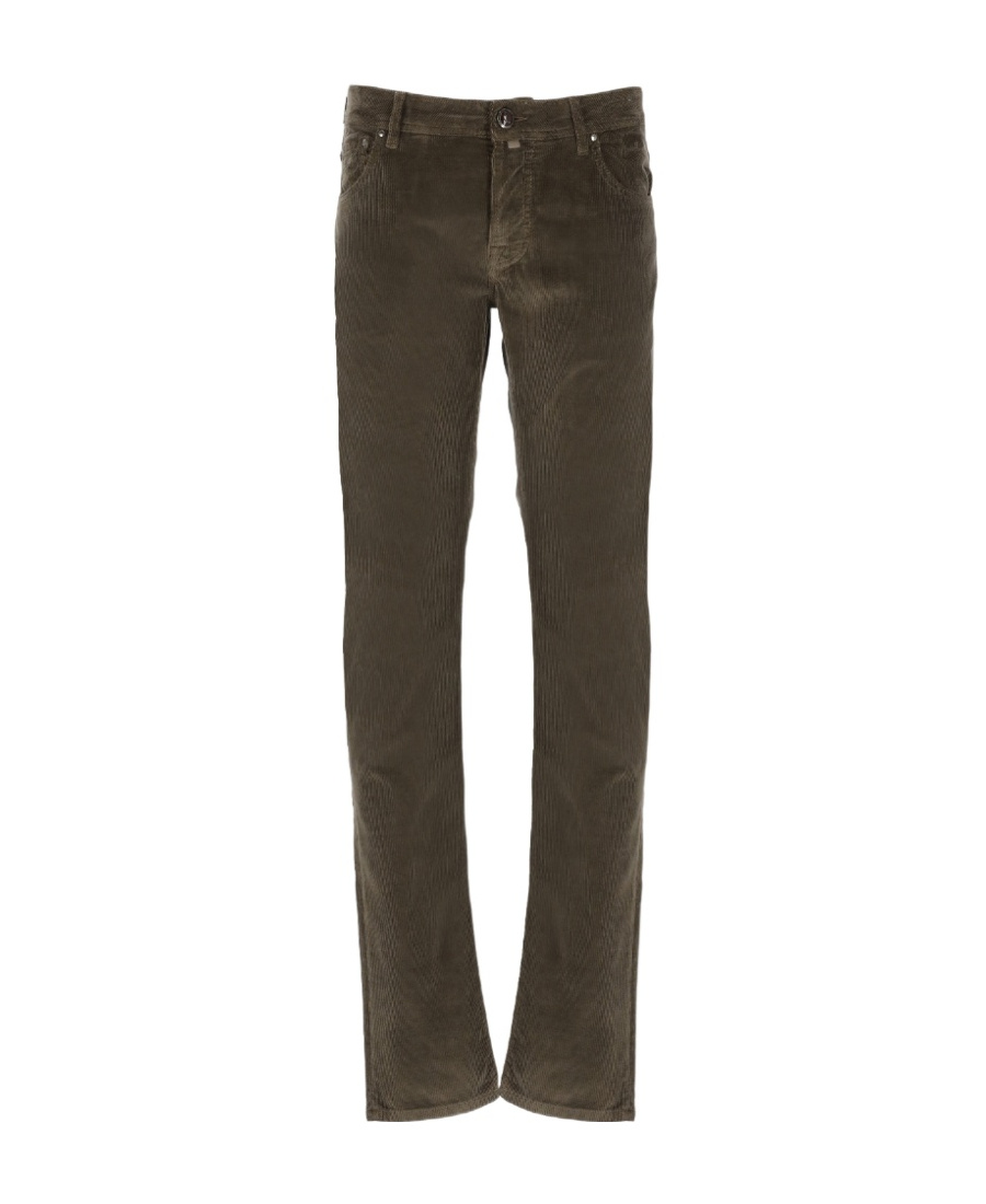 Jacob Cohen Men Regular Slim Fit Cotton Trouser With Back Pony-skin Patch In Brown