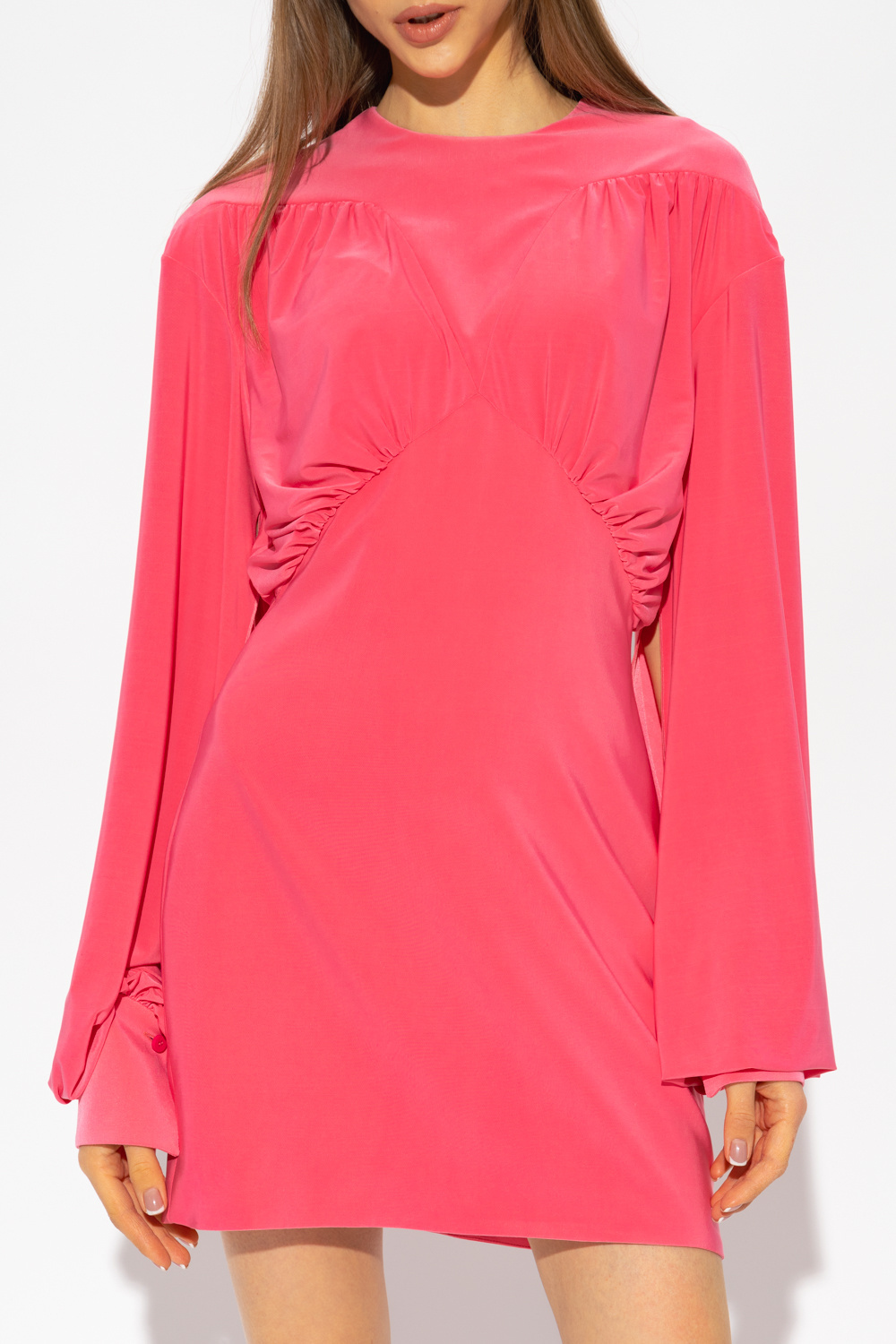 Shop Attico The  Ruched Long-sleeved Mini Dress In Orange