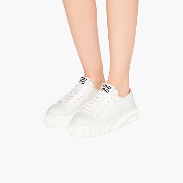 Miu Miu Denim Low-top Sneakers In White