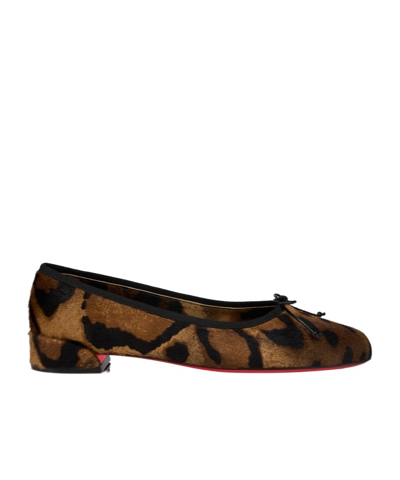 Christian Louboutin Sweetie Jane Leopard Calf Hair Red Sole Ballerina Flats In Brown