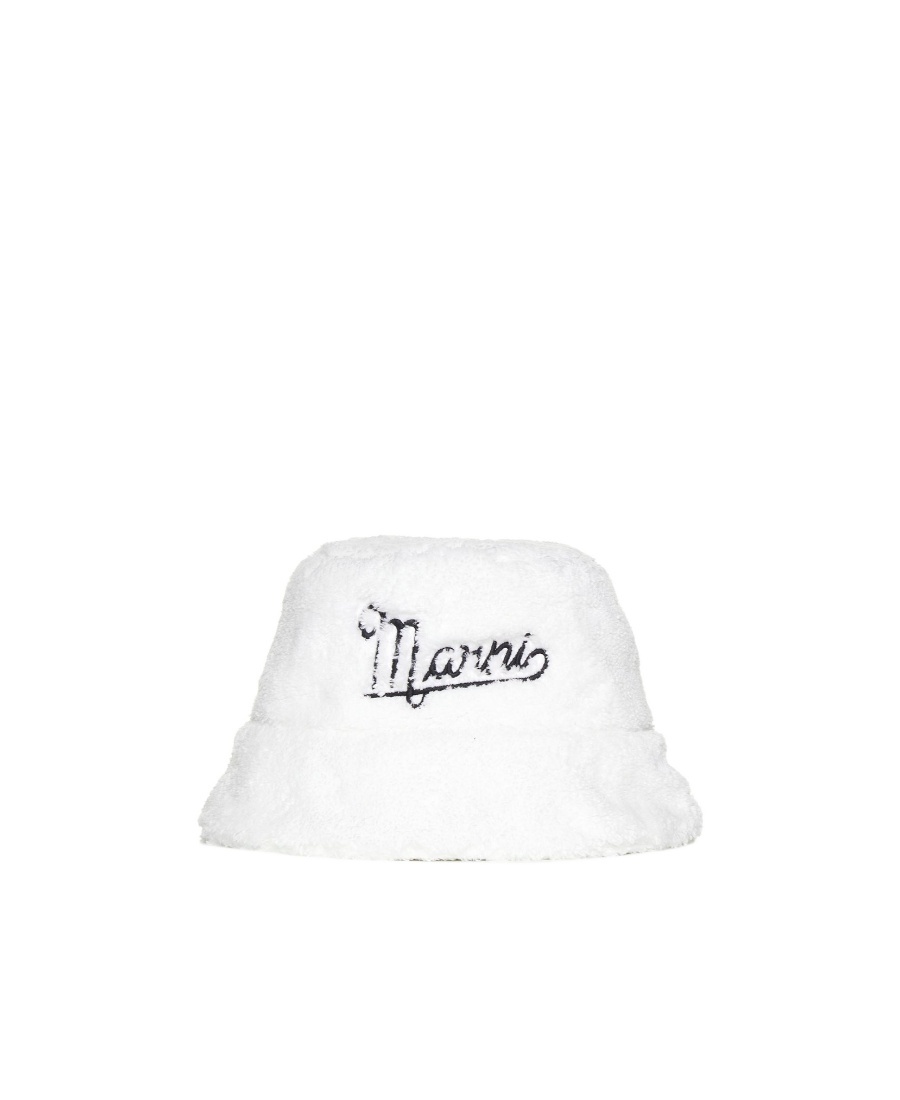 Marni White Logo Bucket Hat In White