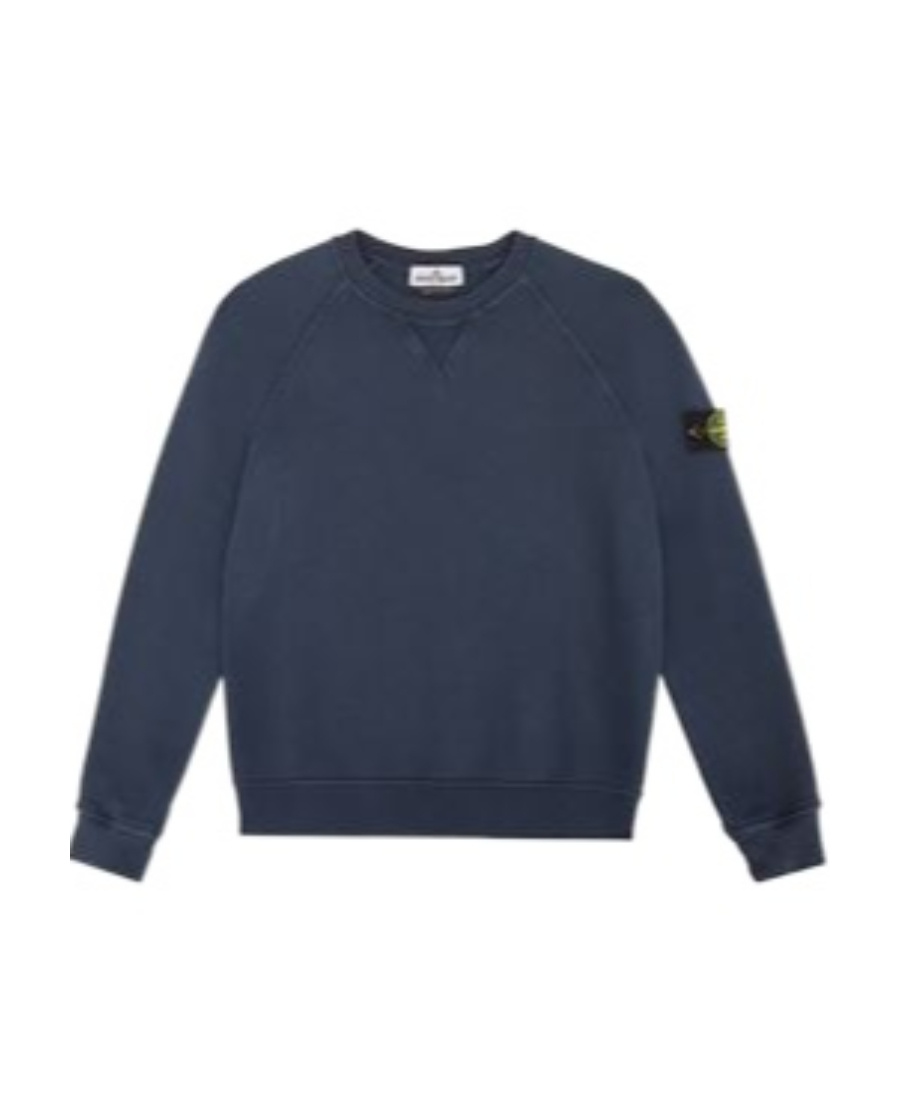 Stone Island Junior Garment Dyed Crewneck Sweatshirt In Blue