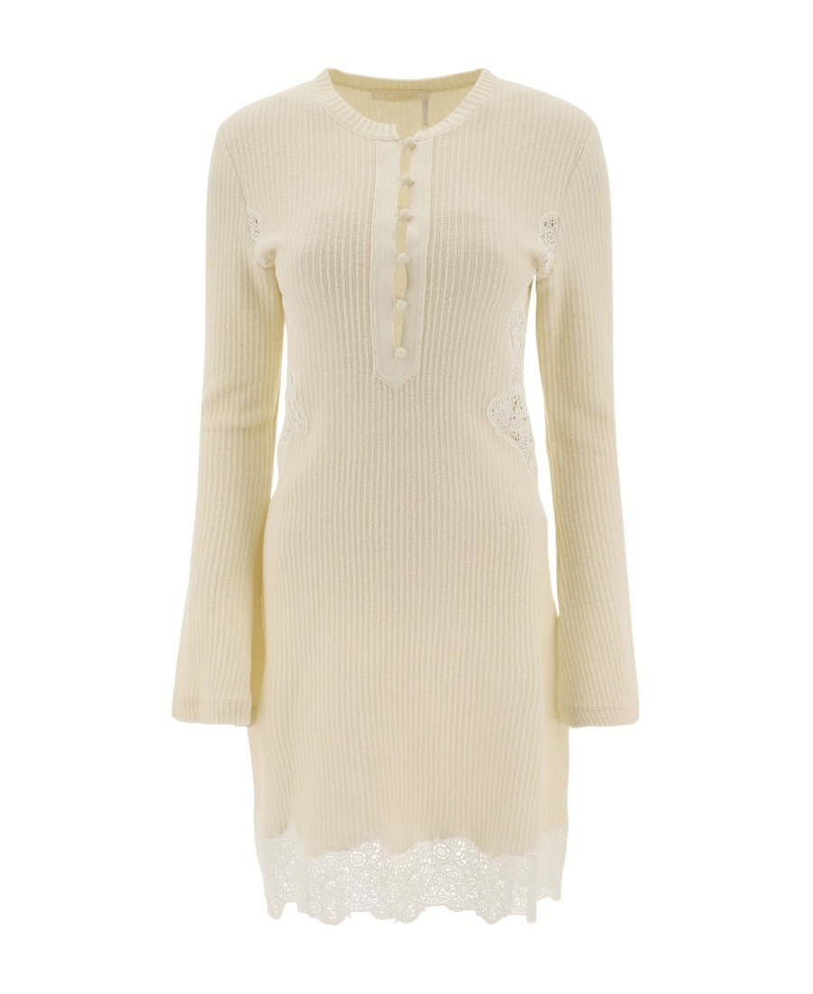 Chloé Ribbed-knit Wool Minidress In Nude