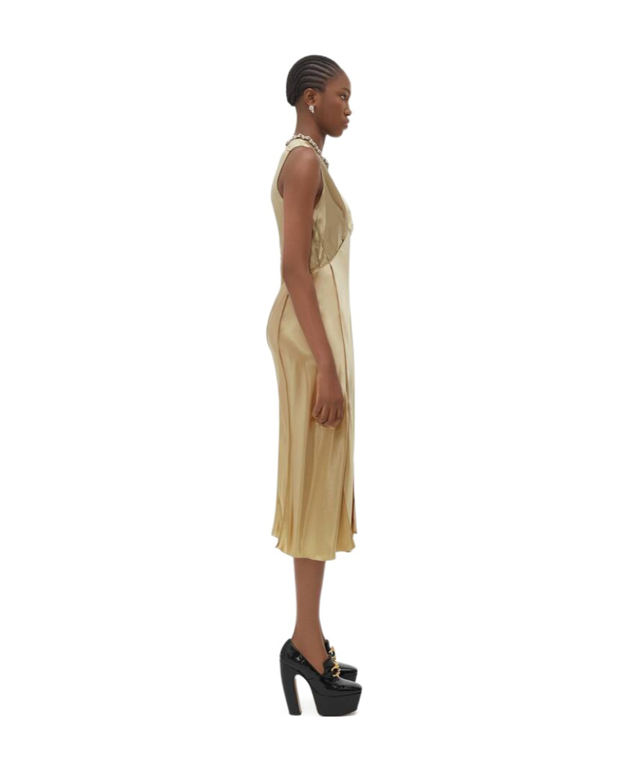 Bottega Veneta V-neck Satin Midi Dress In Nude