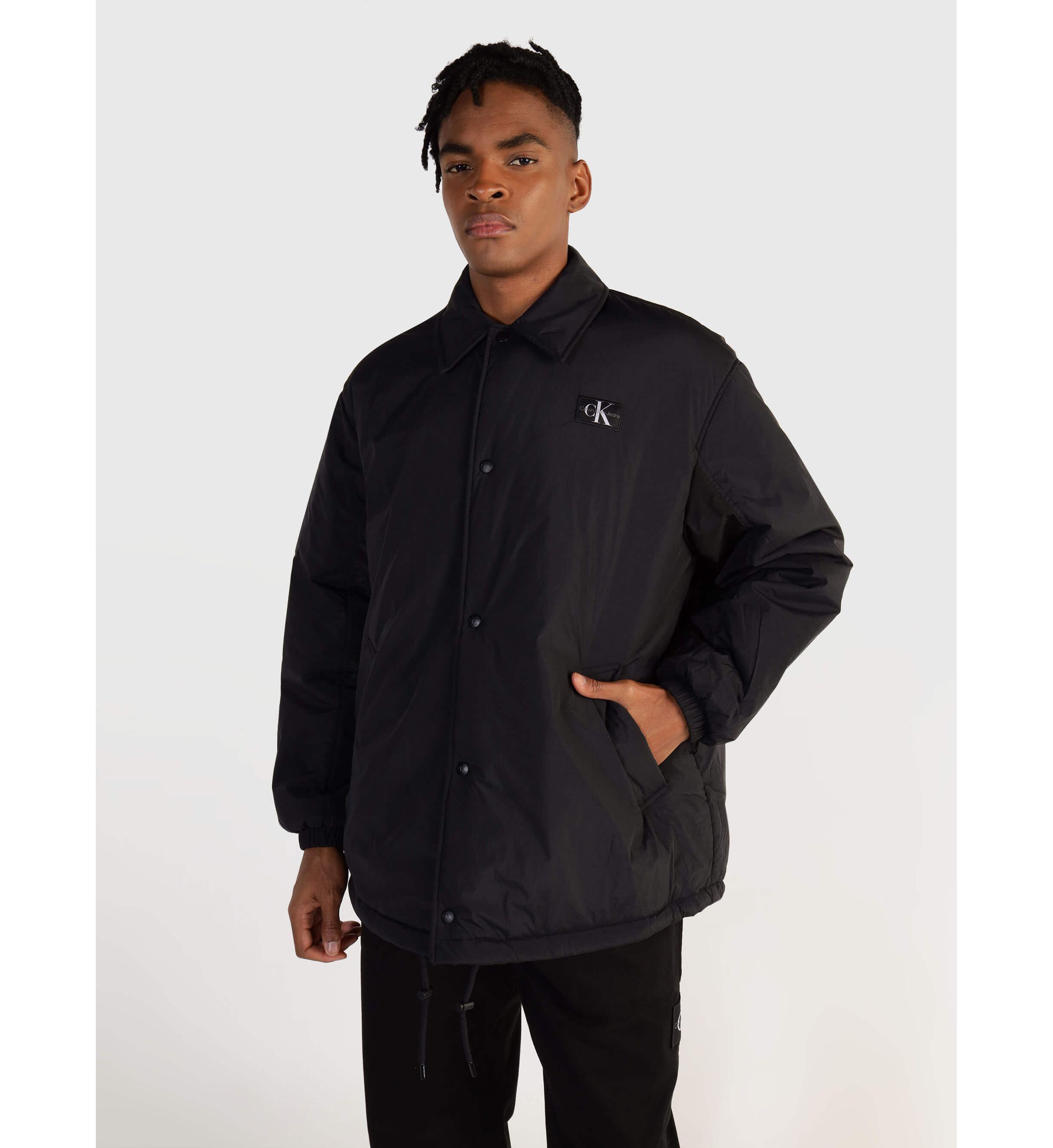 Shop Calvin Klein Long-sleeved Casual Jacket In Black