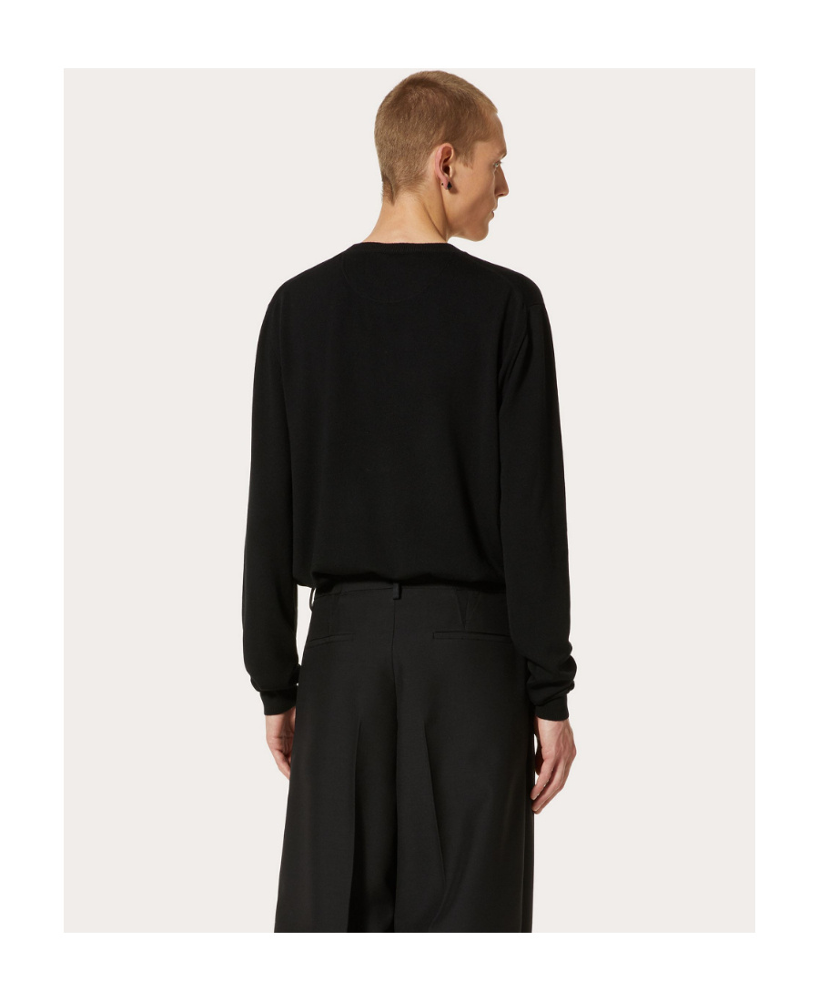Valentino Stud-embellished Crewneck Wool-knit Jumper In Black
