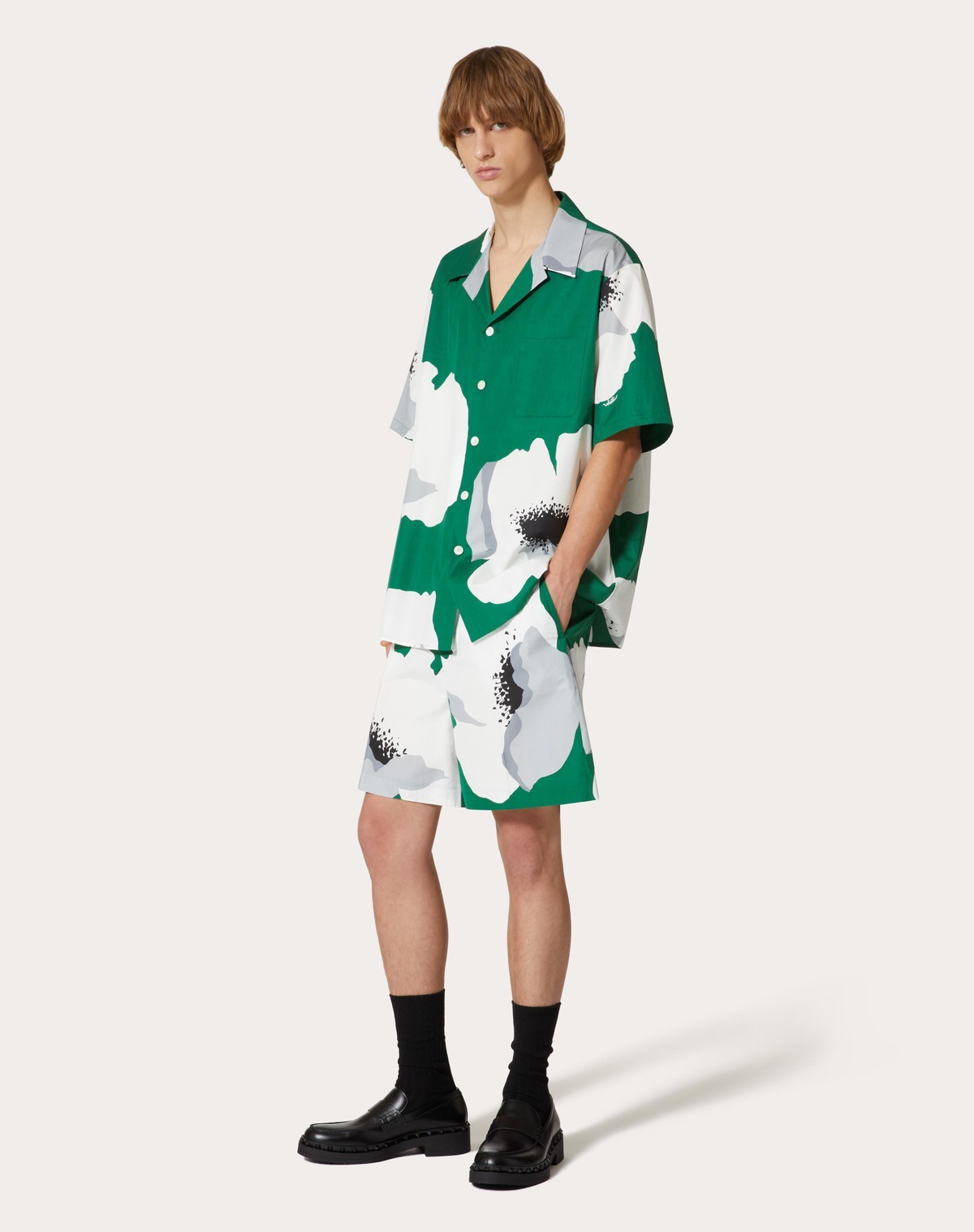 Valentino Garavani Printed Cotton Bermuda Shorts In Green