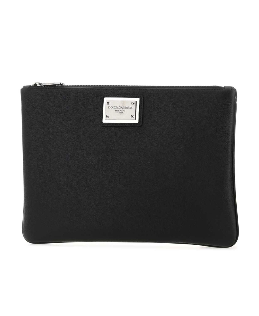 Dolce & Gabbana Logo-plaque Clutch Bag In Black