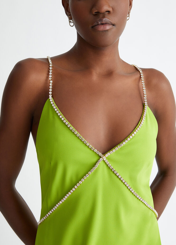 Liu •jo Rhinestone-straps Midi Dress In Green