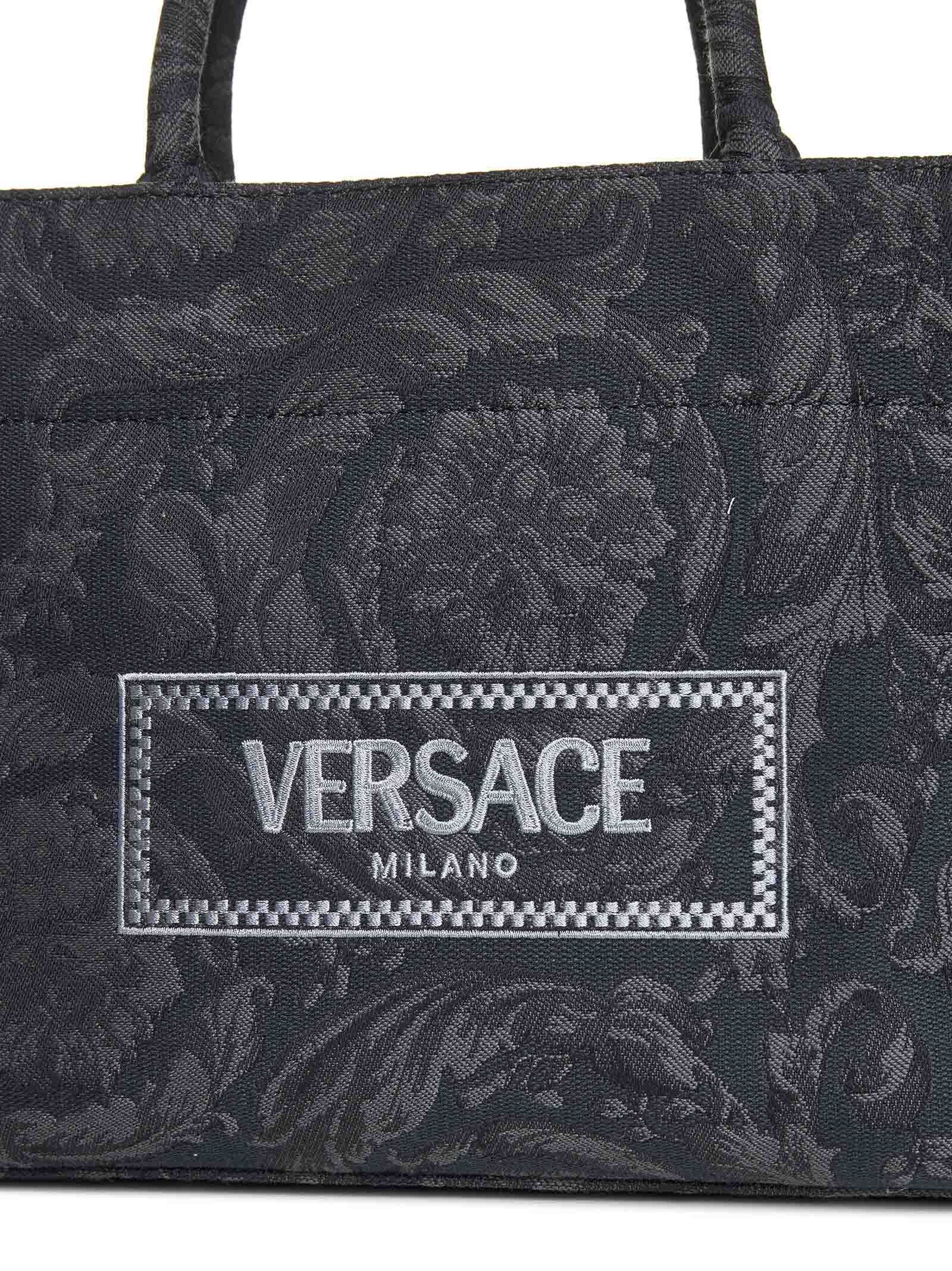 Versace Small Barocco Athena Tote Bag In Black