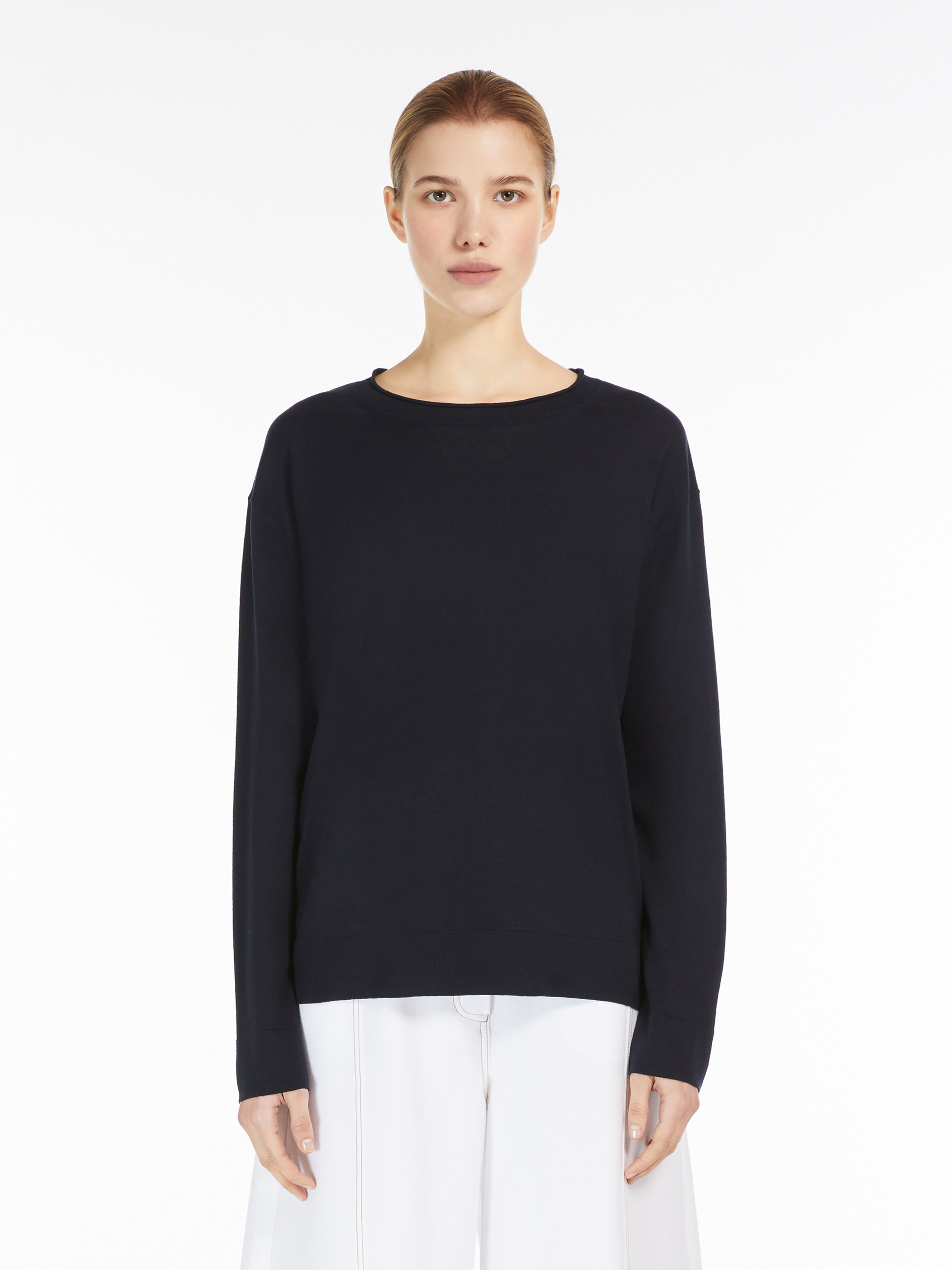 Max Mara Long-sleeved Sweater With Ship Collar In Black