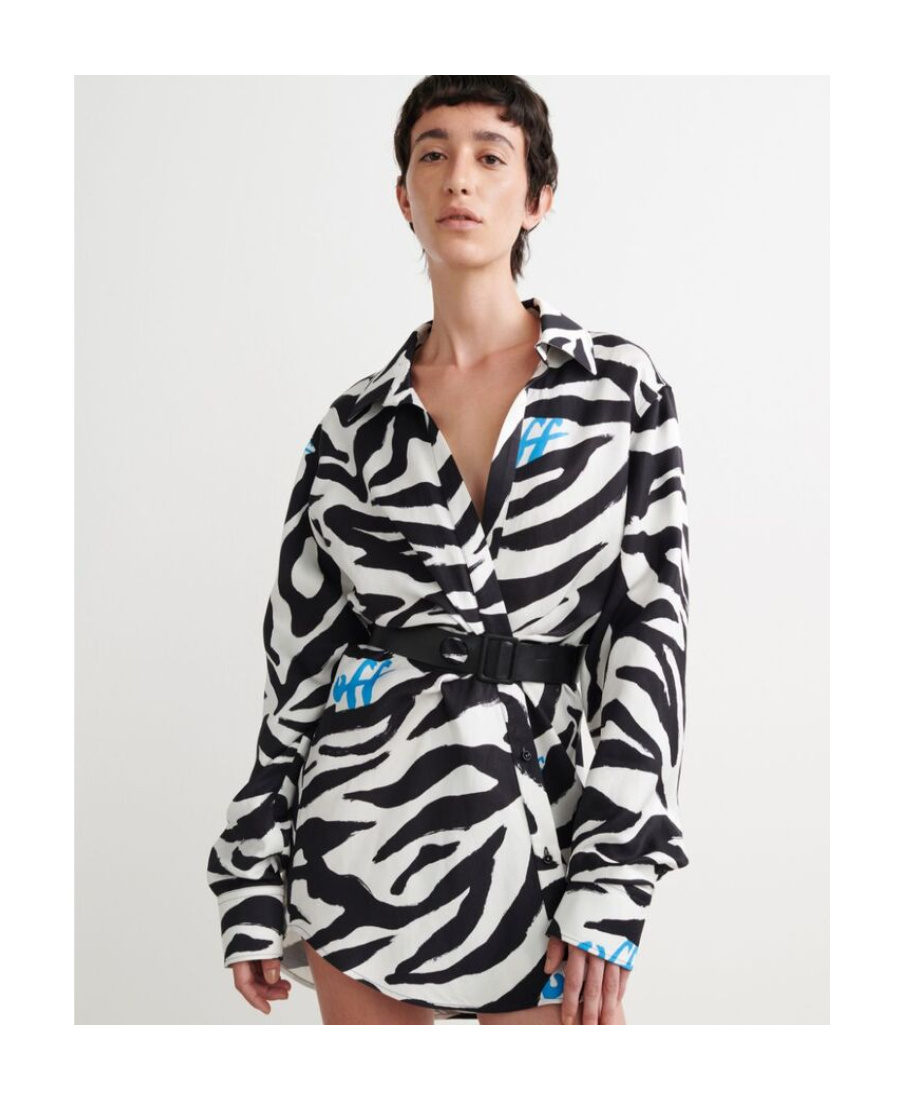 Off-white Zebra Belted Shirt Dress In White