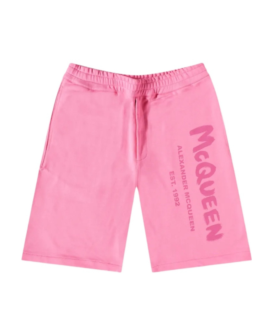 Alexander Mcqueen Men Bermuda Shorts With Graffiti Logo Print In Pink