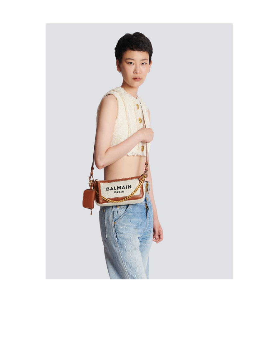 BALMAIN B-ARMY CANVAS CLUTCH BAG WITH LEATHER INSERTS 