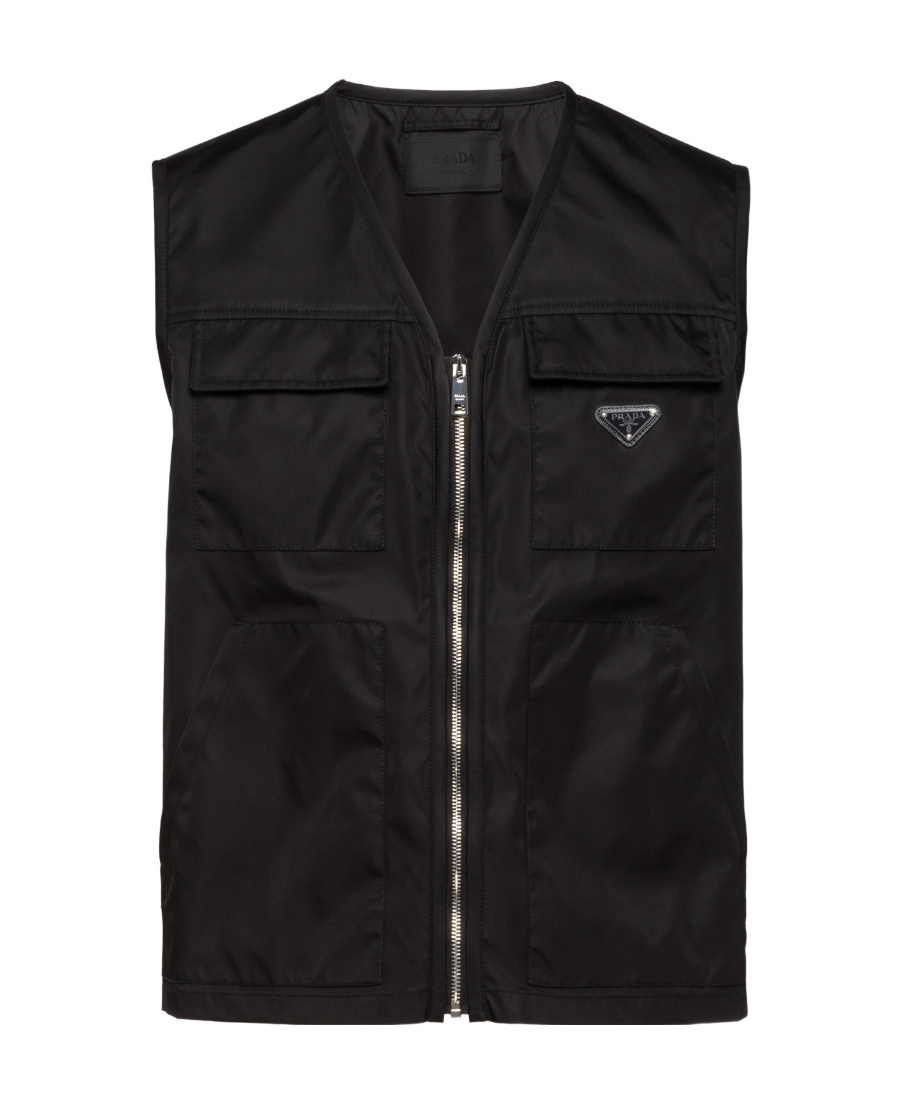 Prada Triangle Logo Cargo Gilet - Men's - Recycled Nylon In Black