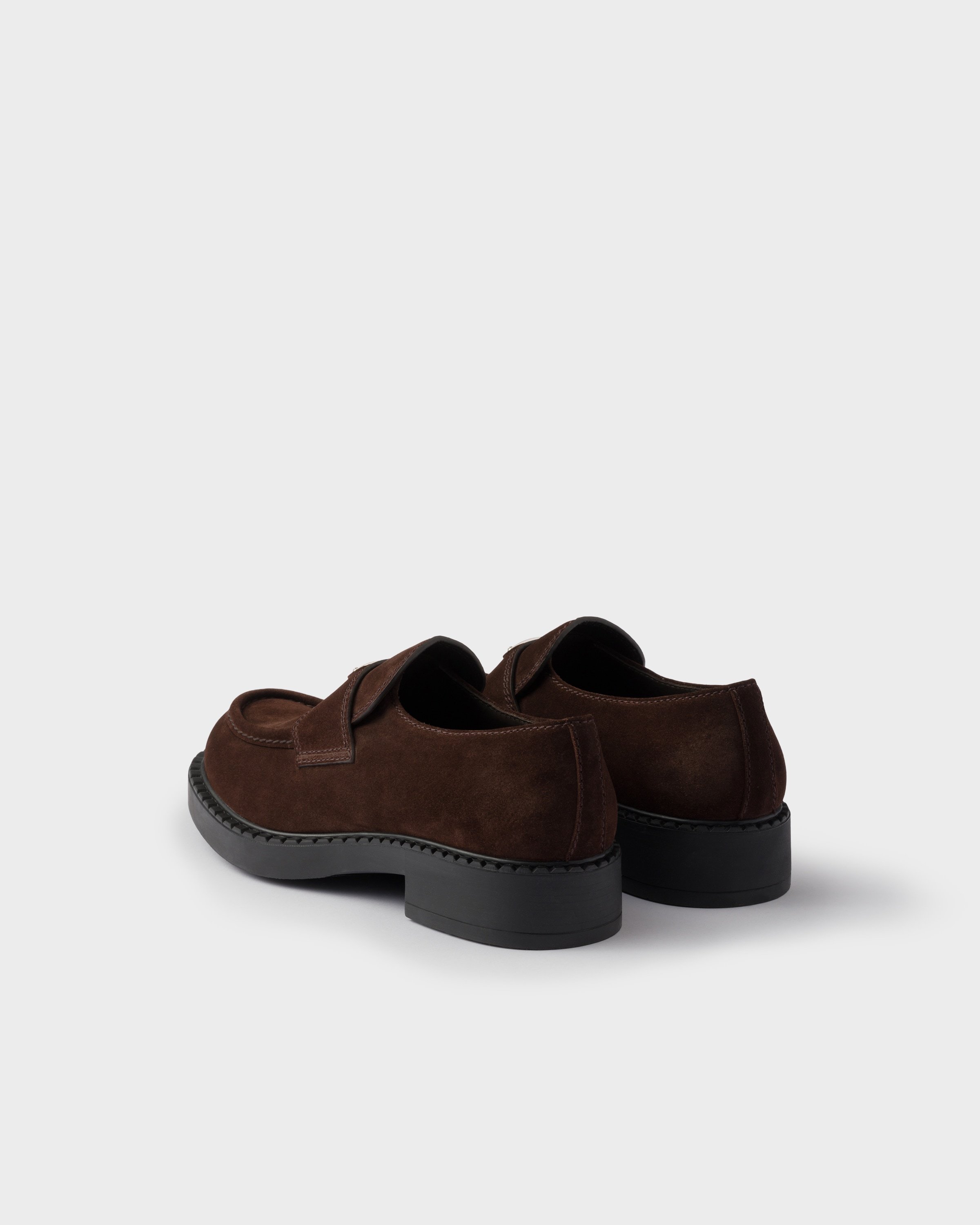 Prada Chocolate Suede Loafers In Brown