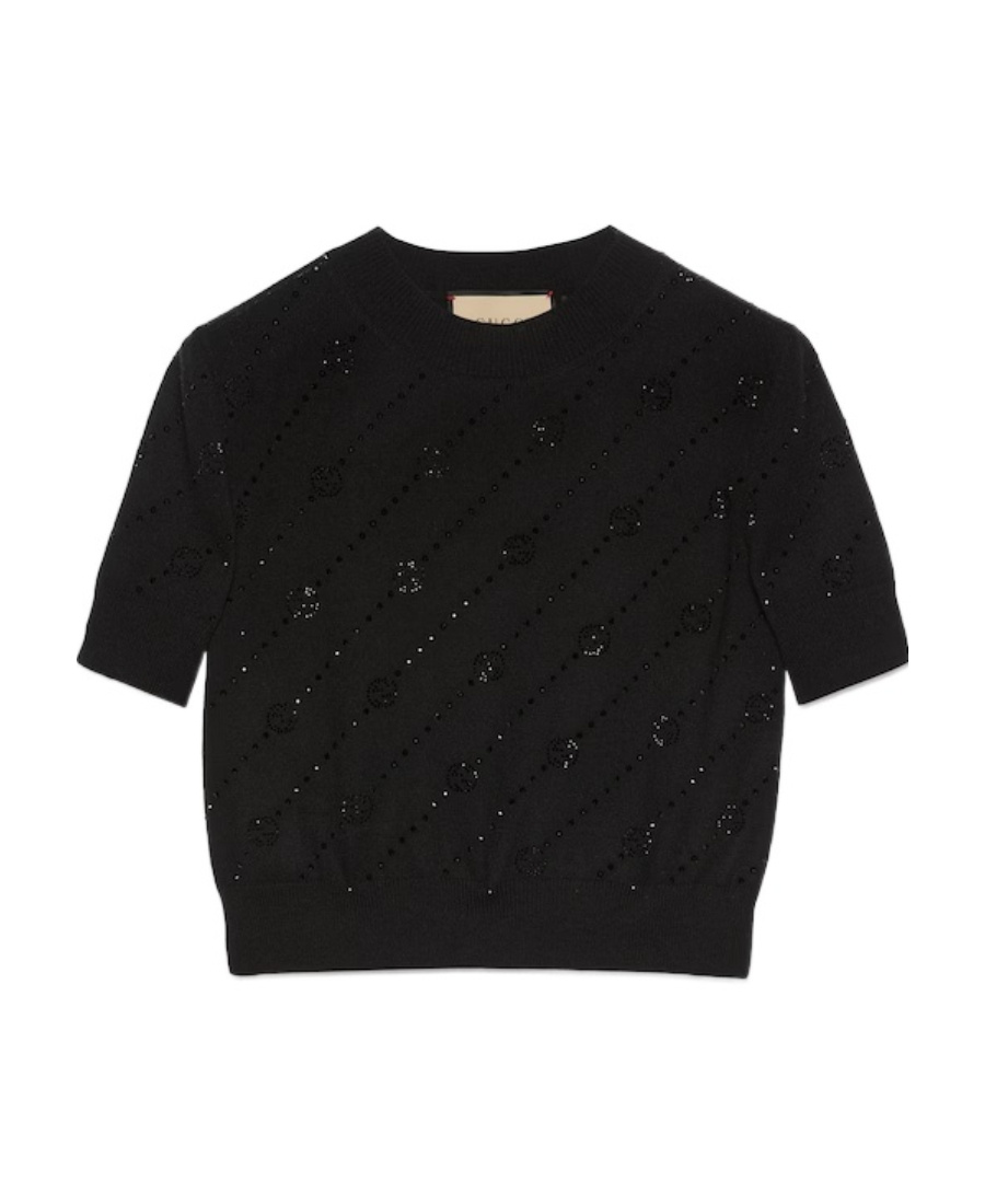 Gucci Crystal-embellished Cashmere Cropped Top In Black