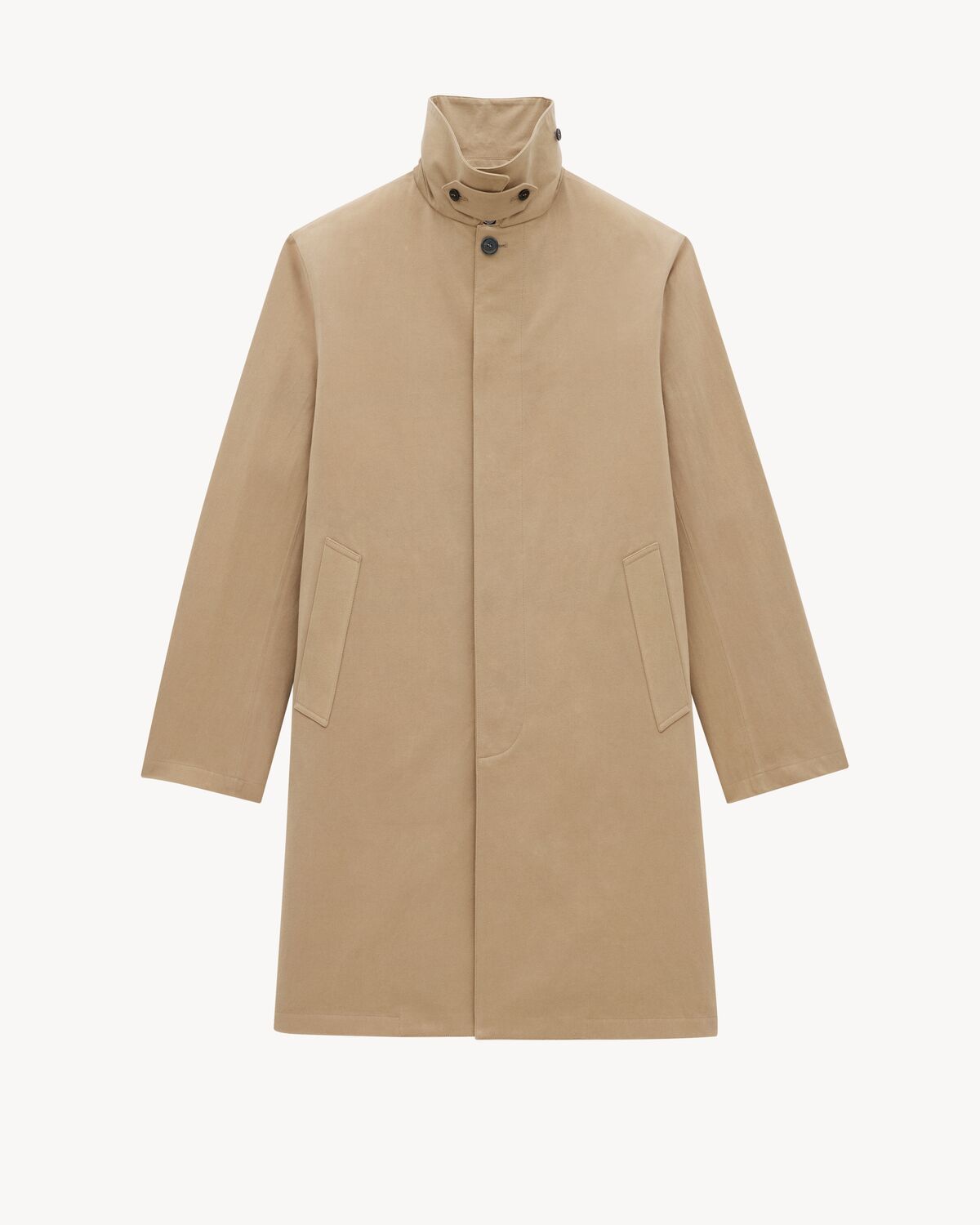 Saint Laurent Cotton Gabardine Faux-fur Lined Overcoat In Brown