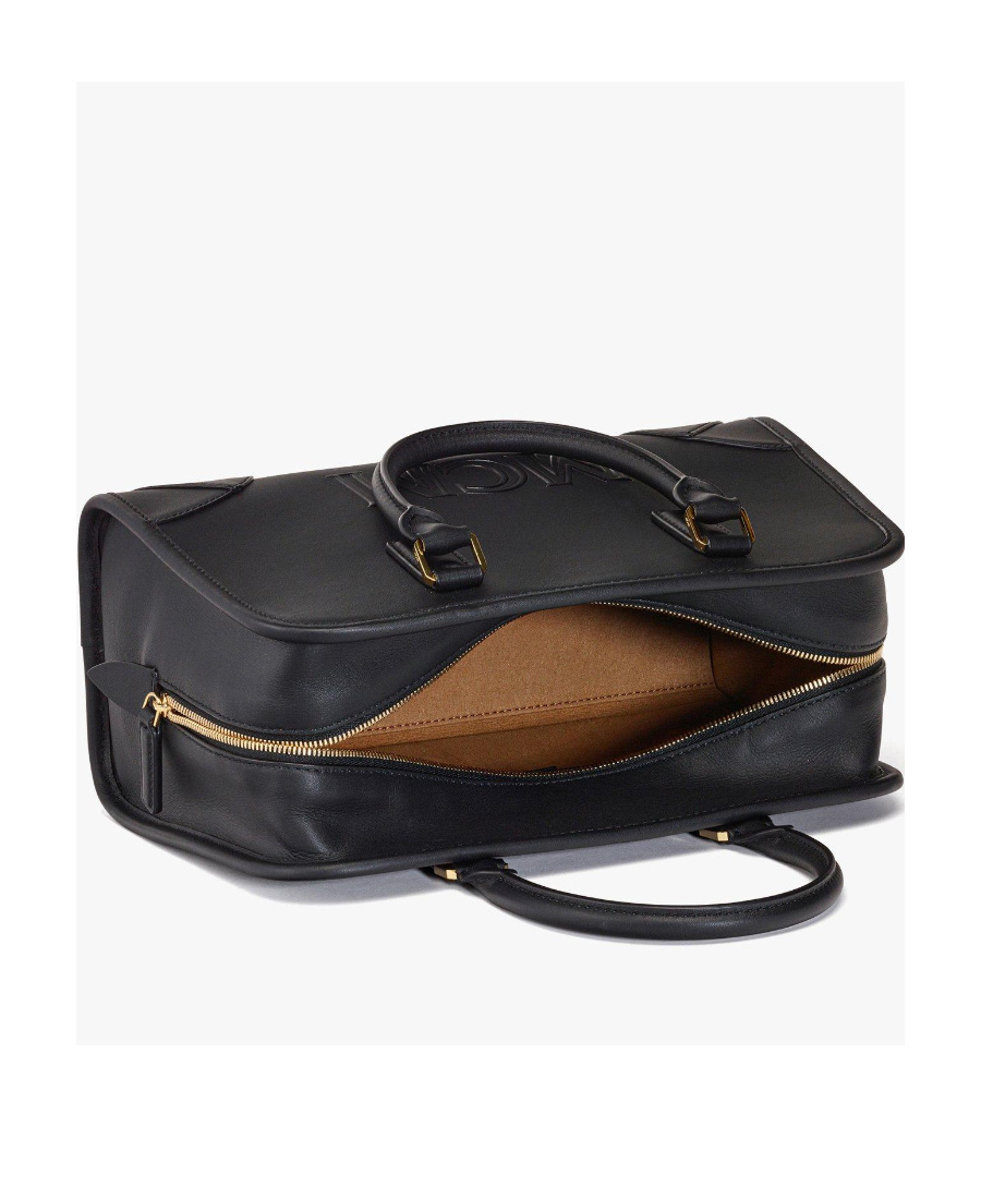 Mcm Medium Logo Embossed Aren Boston Bag In Black