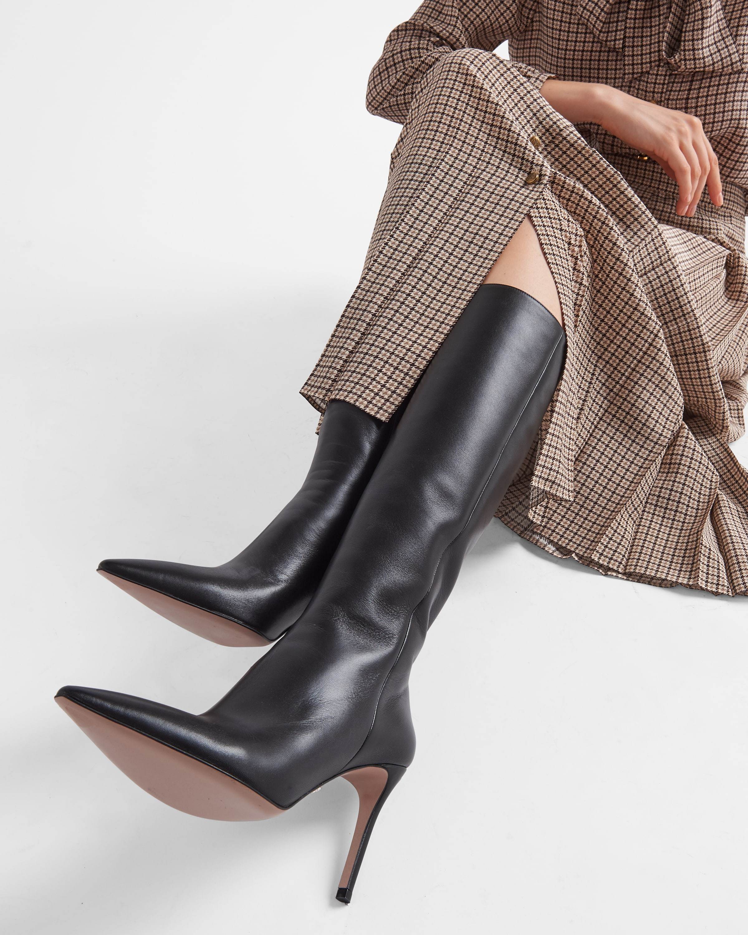 Prada 95mm Knee-high Nappa Leather Boots In Black